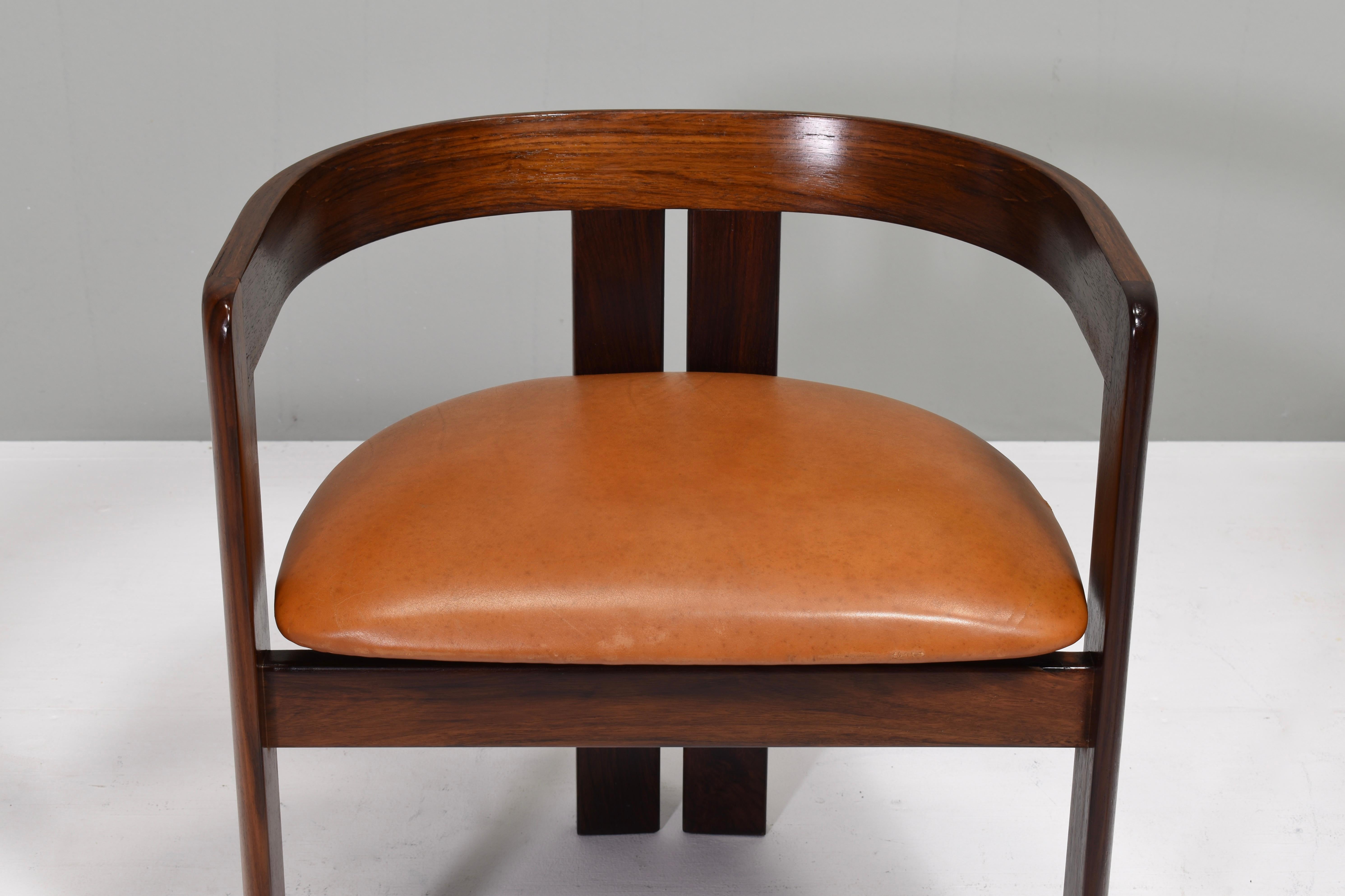 Pair of Pigreco Chairs Tan Leather by Tobia Scarpa for Gavina, Italy, circa 1970 7