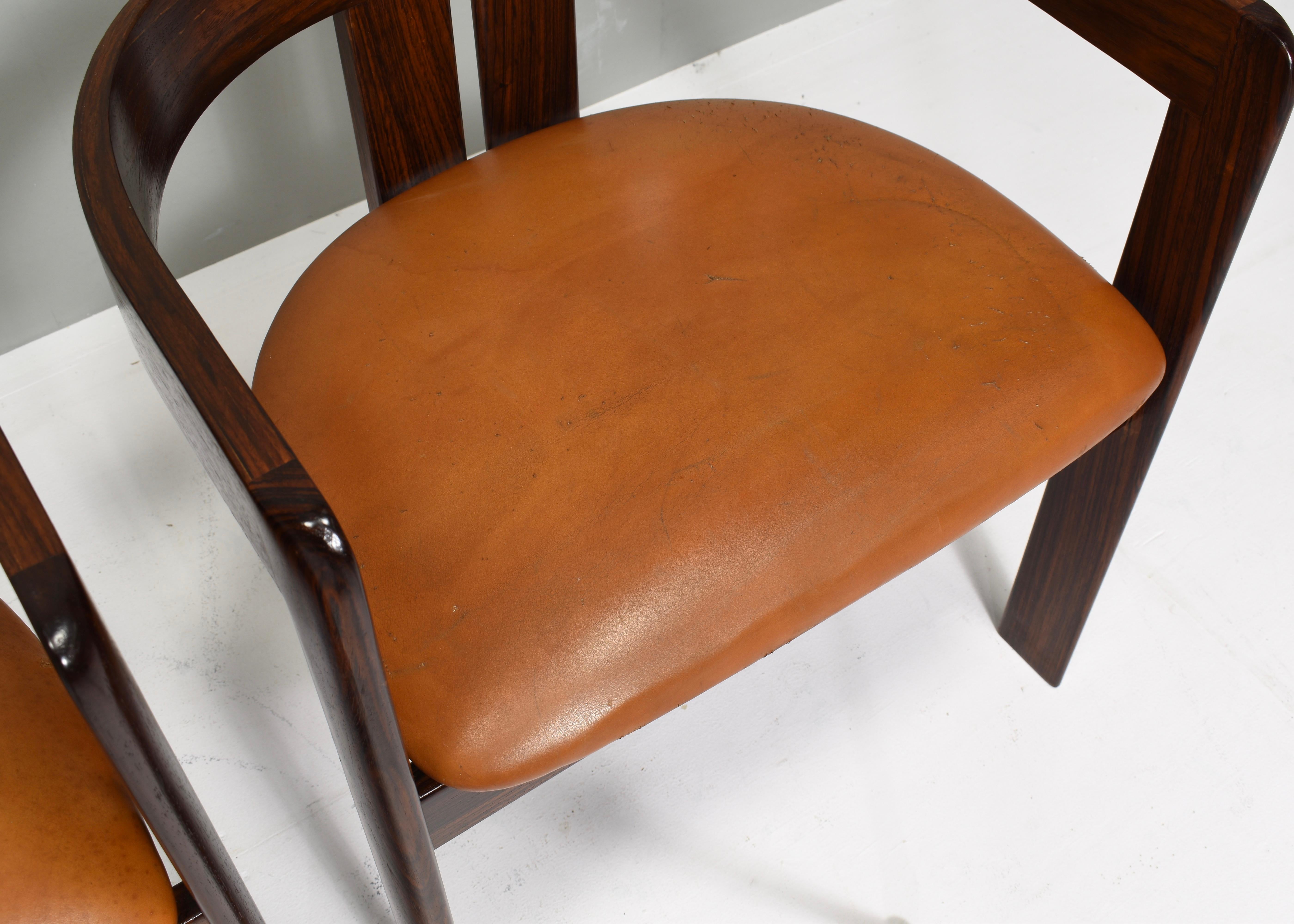 Pair of Pigreco Chairs Tan Leather by Tobia Scarpa for Gavina, Italy, circa 1970 8