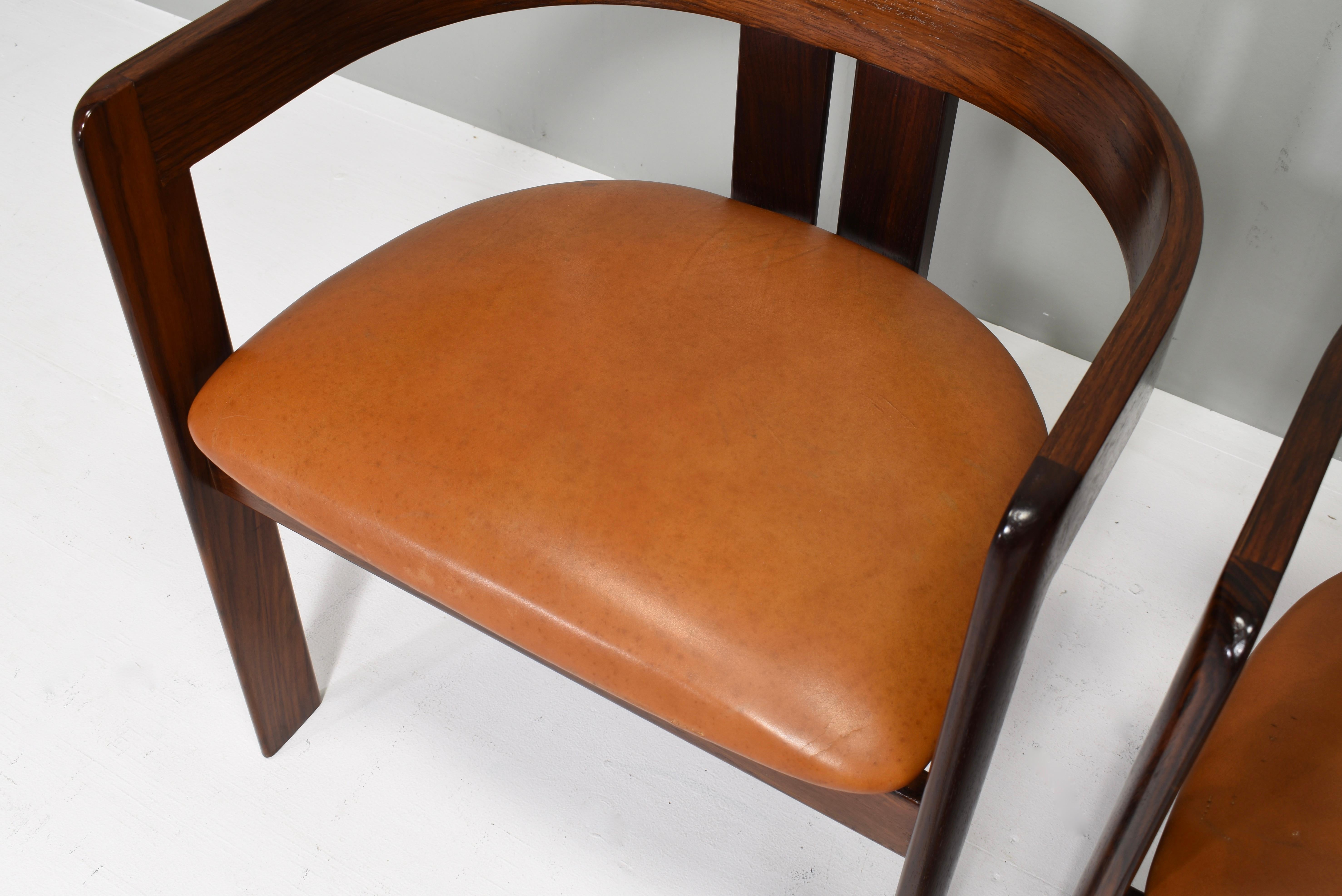 Pair of Pigreco Chairs Tan Leather by Tobia Scarpa for Gavina, Italy, circa 1970 9