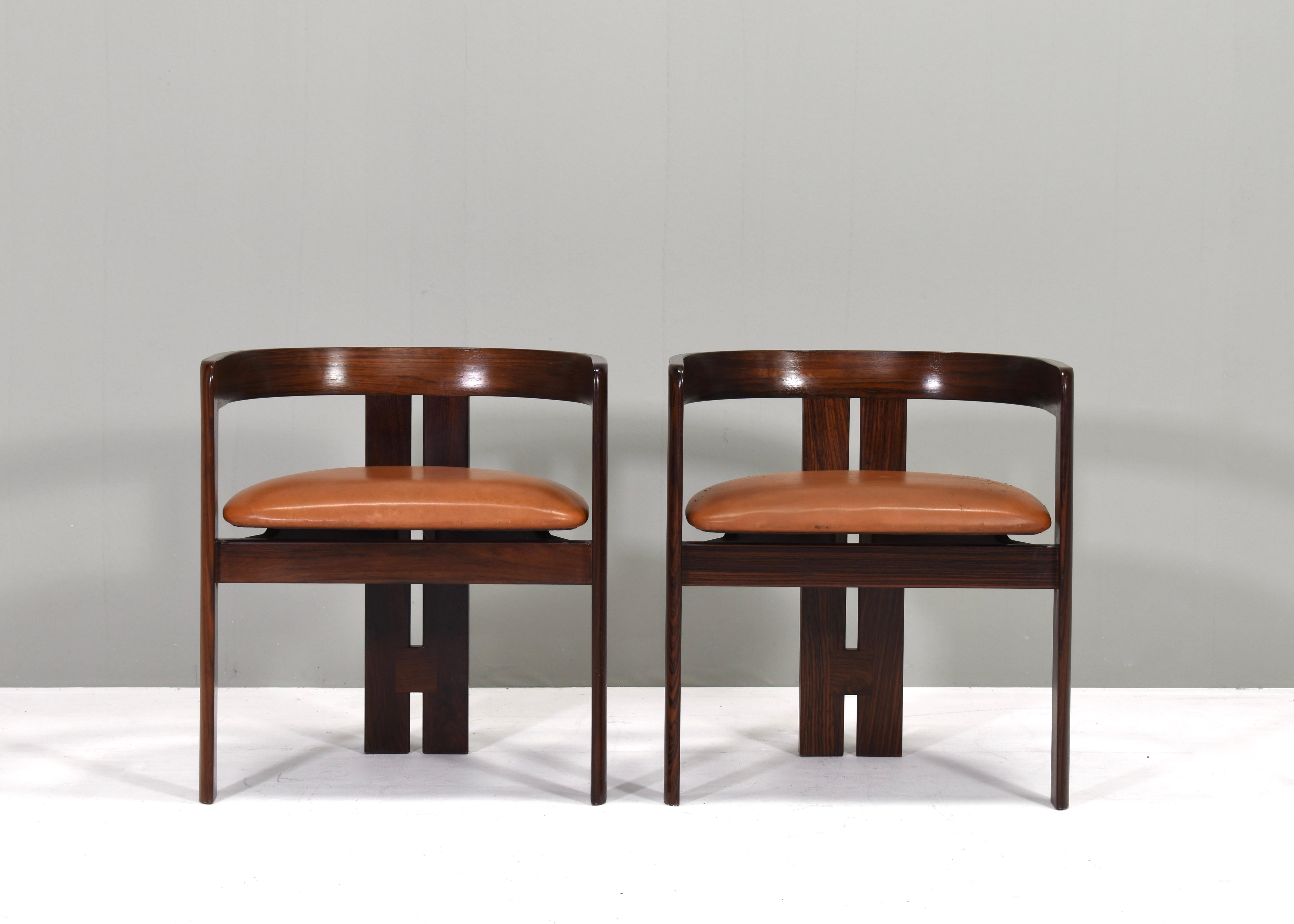Pair of Pigreco Chairs Tan Leather by Tobia Scarpa for Gavina, Italy, circa 1970 In Good Condition In Pijnacker, Zuid-Holland