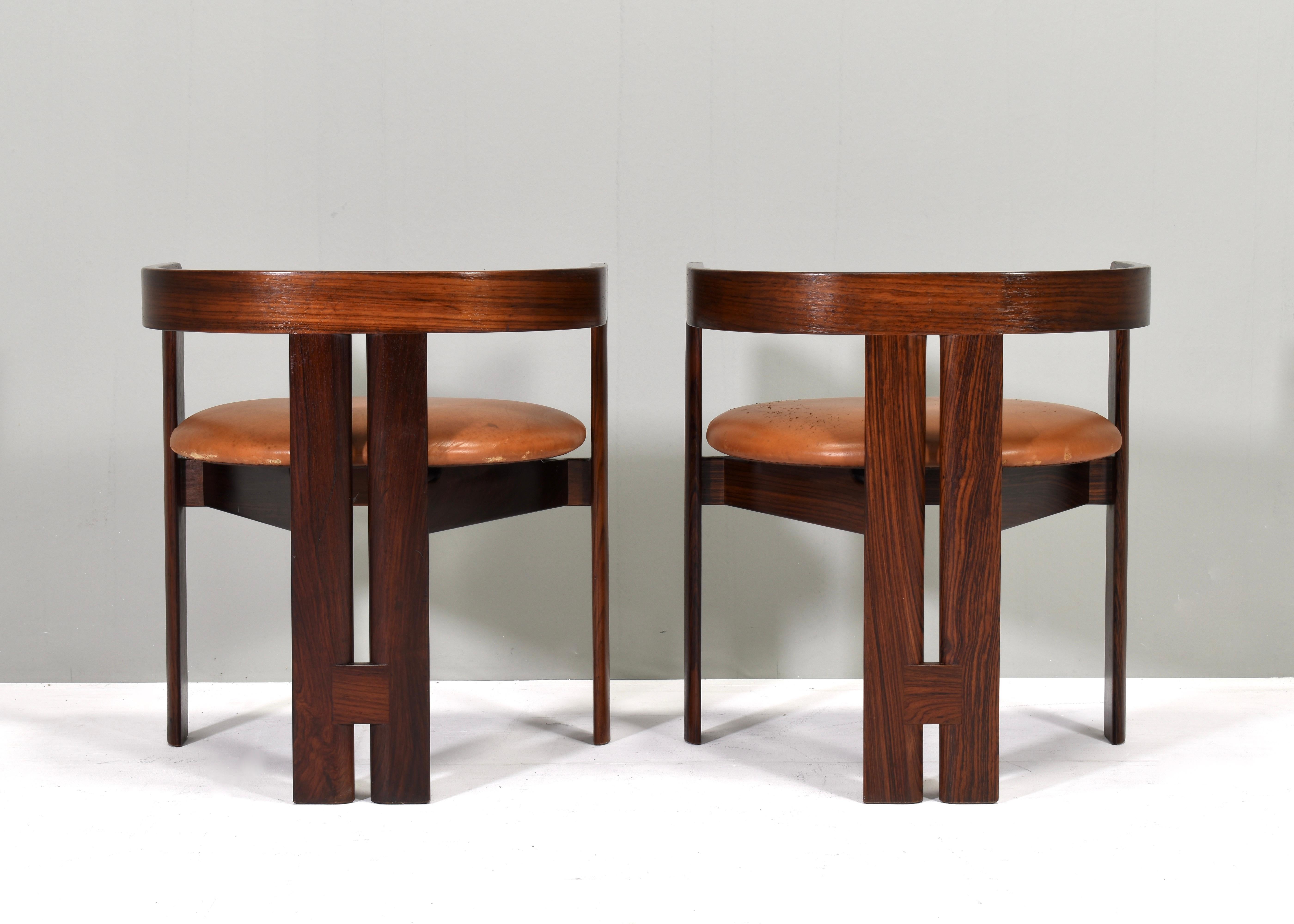 Late 20th Century Pair of Pigreco Chairs Tan Leather by Tobia Scarpa for Gavina, Italy, circa 1970