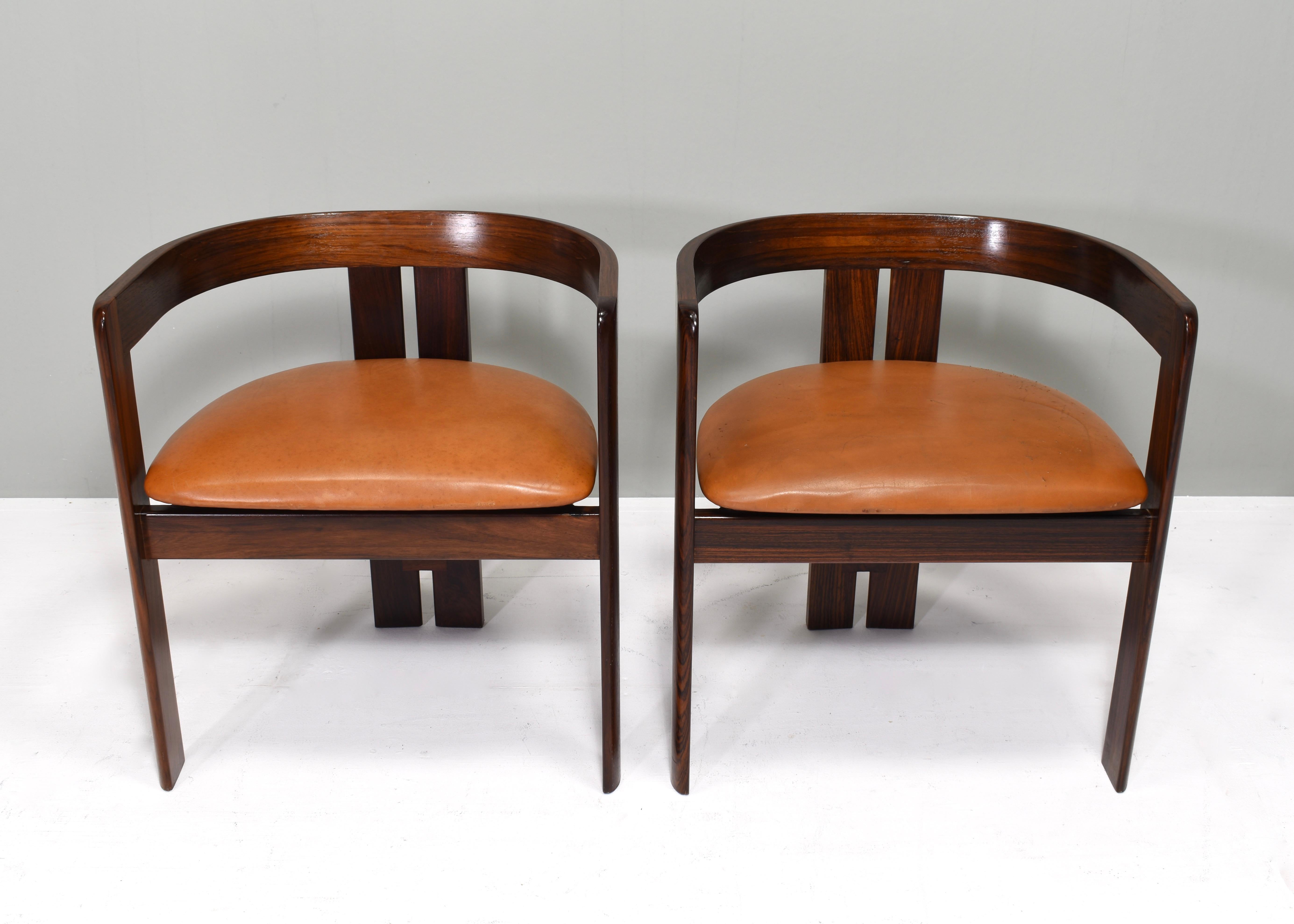 Pair of Pigreco Chairs Tan Leather by Tobia Scarpa for Gavina, Italy, circa 1970 1