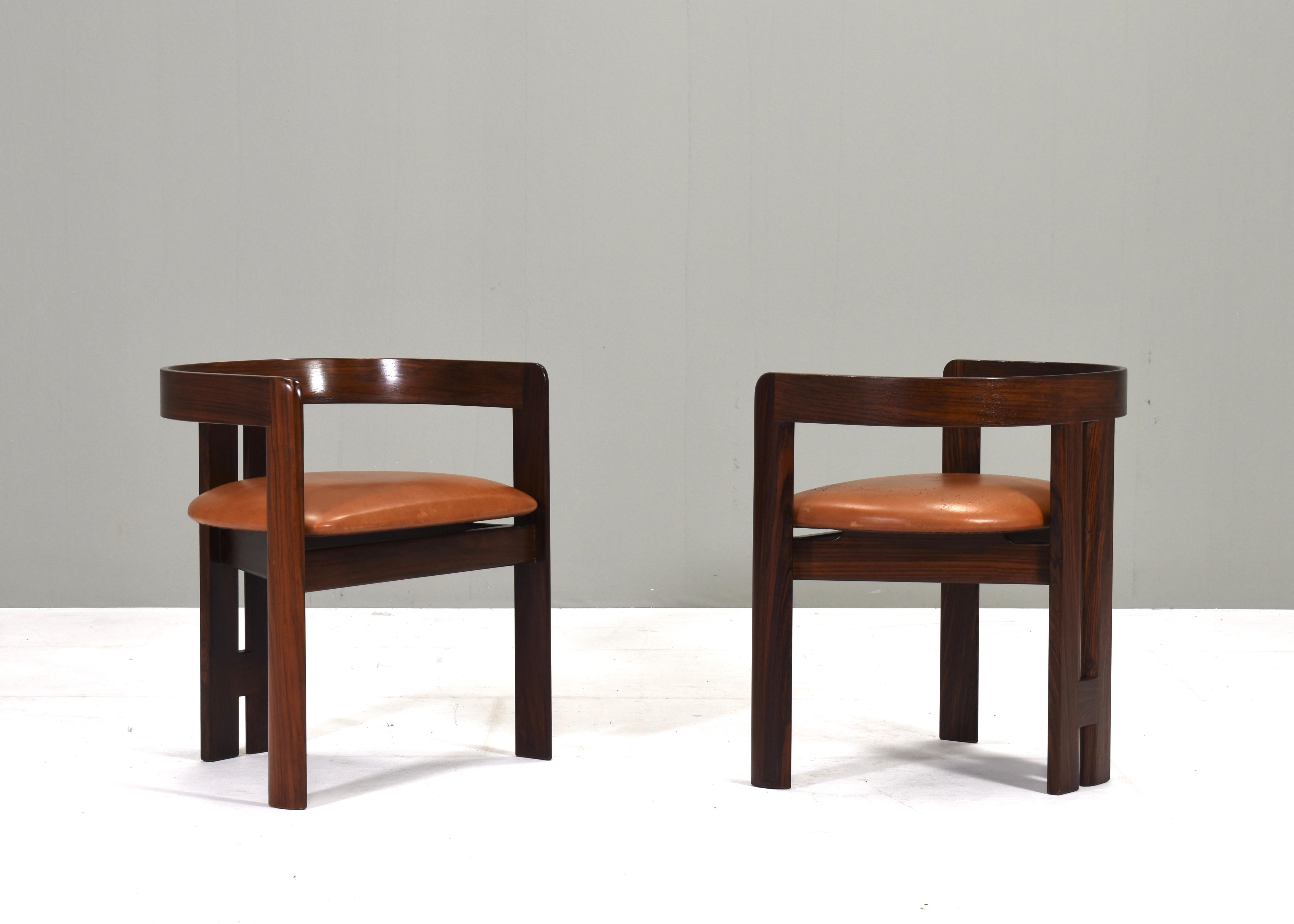 Pair of Pigreco Chairs Tan Leather by Tobia Scarpa for Gavina, Italy, circa 1970 2