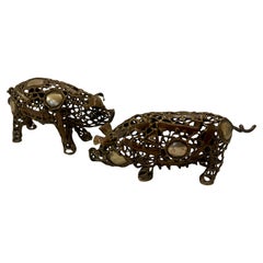 Pair of Pigs Bronze & Mix Metals Sculptures Attributed to Pal Kepenges