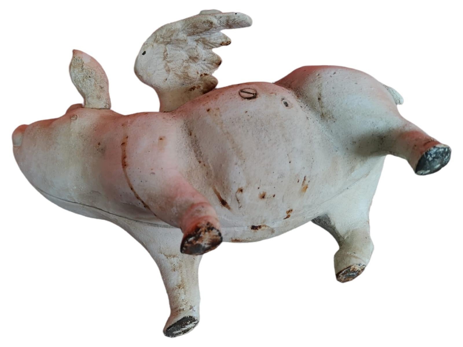 Hand-Crafted Pair of Pigs with Wings in Wrought Iron 20th Century For Sale