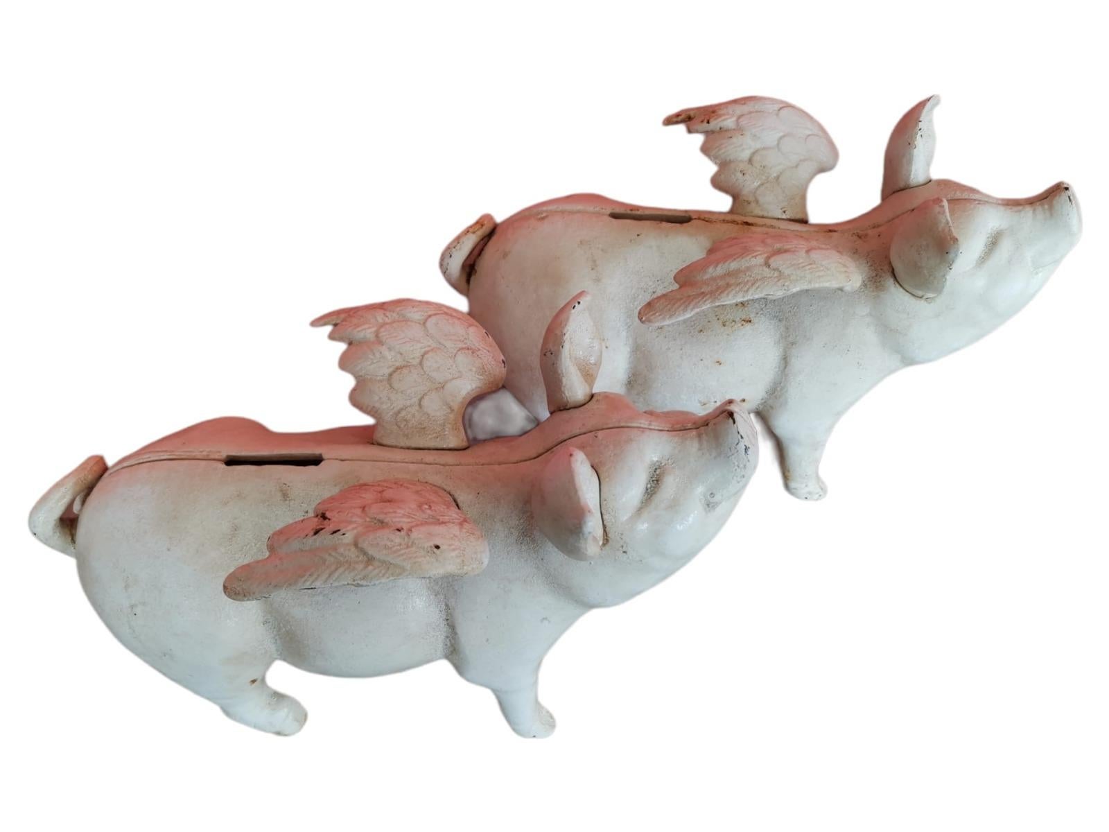 Pair of Pigs with Wings in Wrought Iron 20th Century For Sale 1