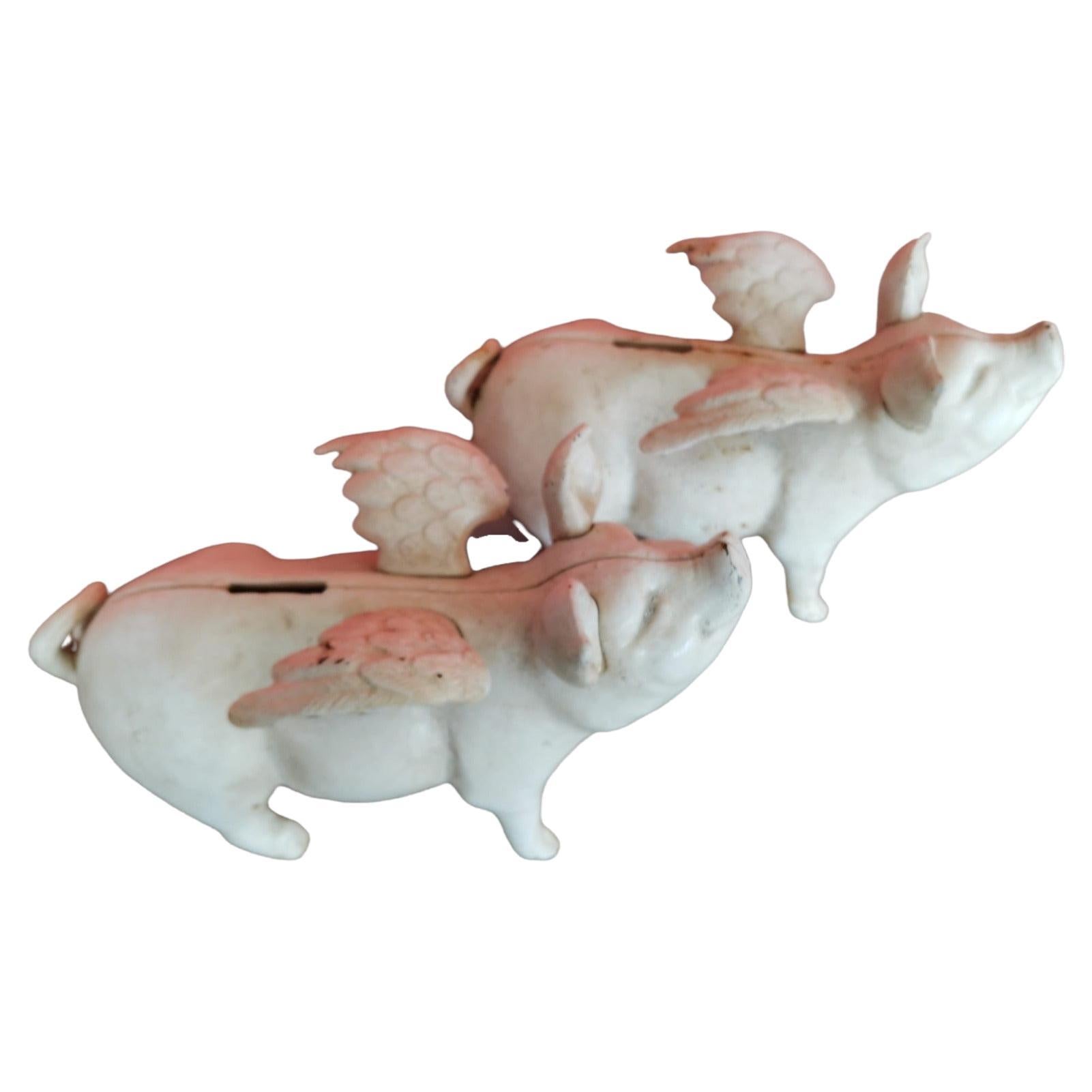 Pair of Pigs with Wings in Wrought Iron 20th Century For Sale