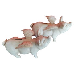Vintage Pair of Pigs with Wings in Wrought Iron 20th Century
