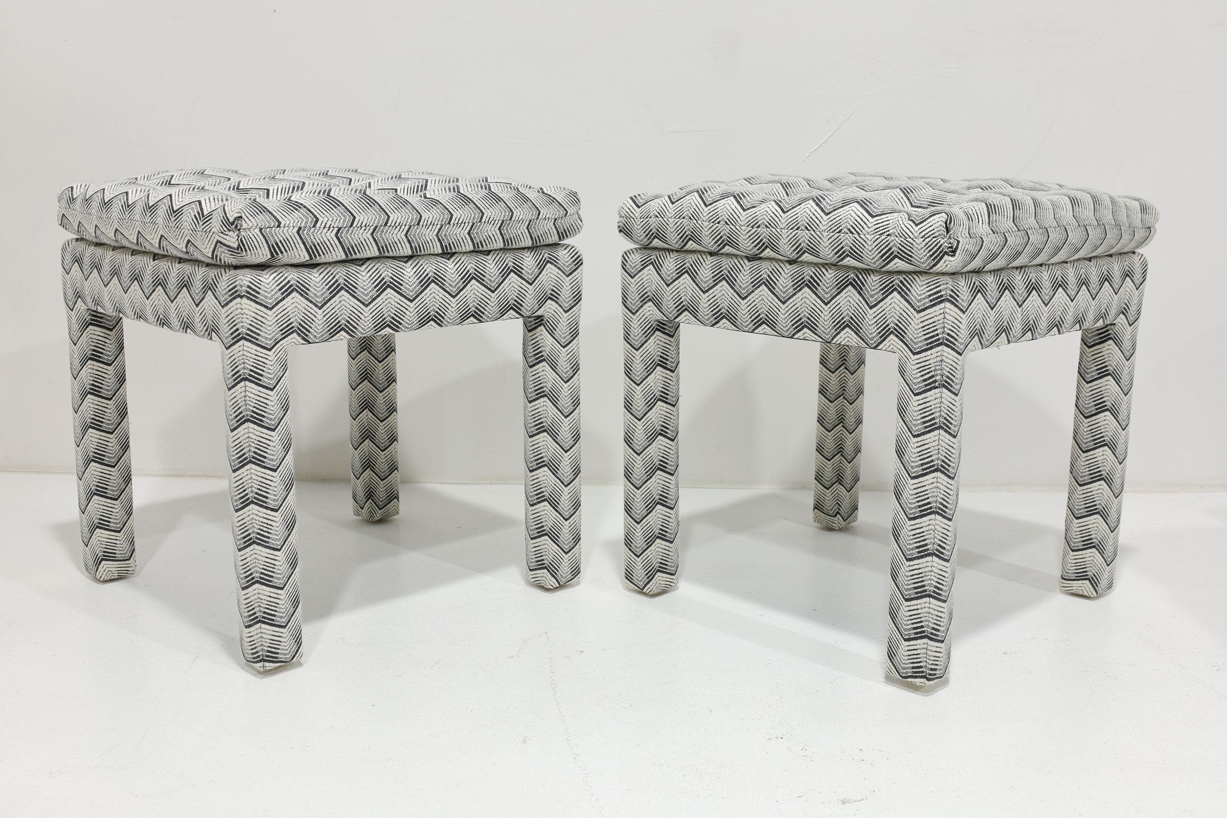 Pair of Pillow Top Ottomans in Kelly Wearstler Fabric In Good Condition For Sale In Dallas, TX