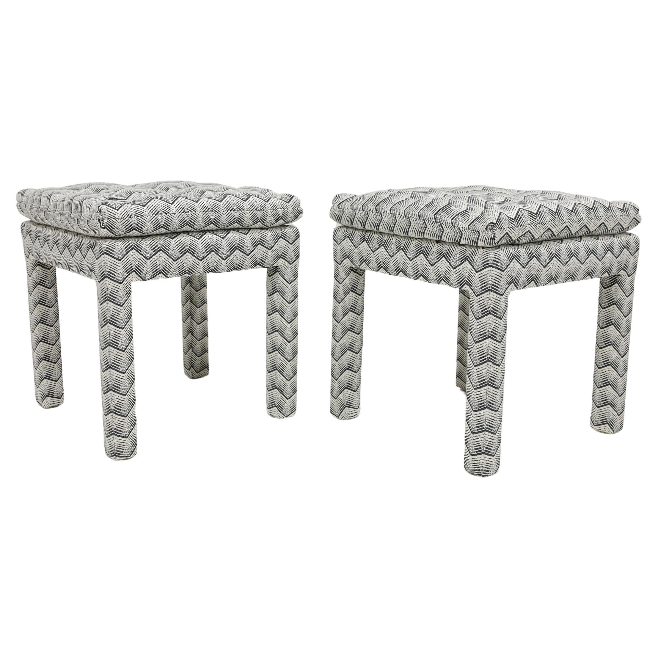 Pair of Pillow Top Ottomans in Kelly Wearstler Fabric