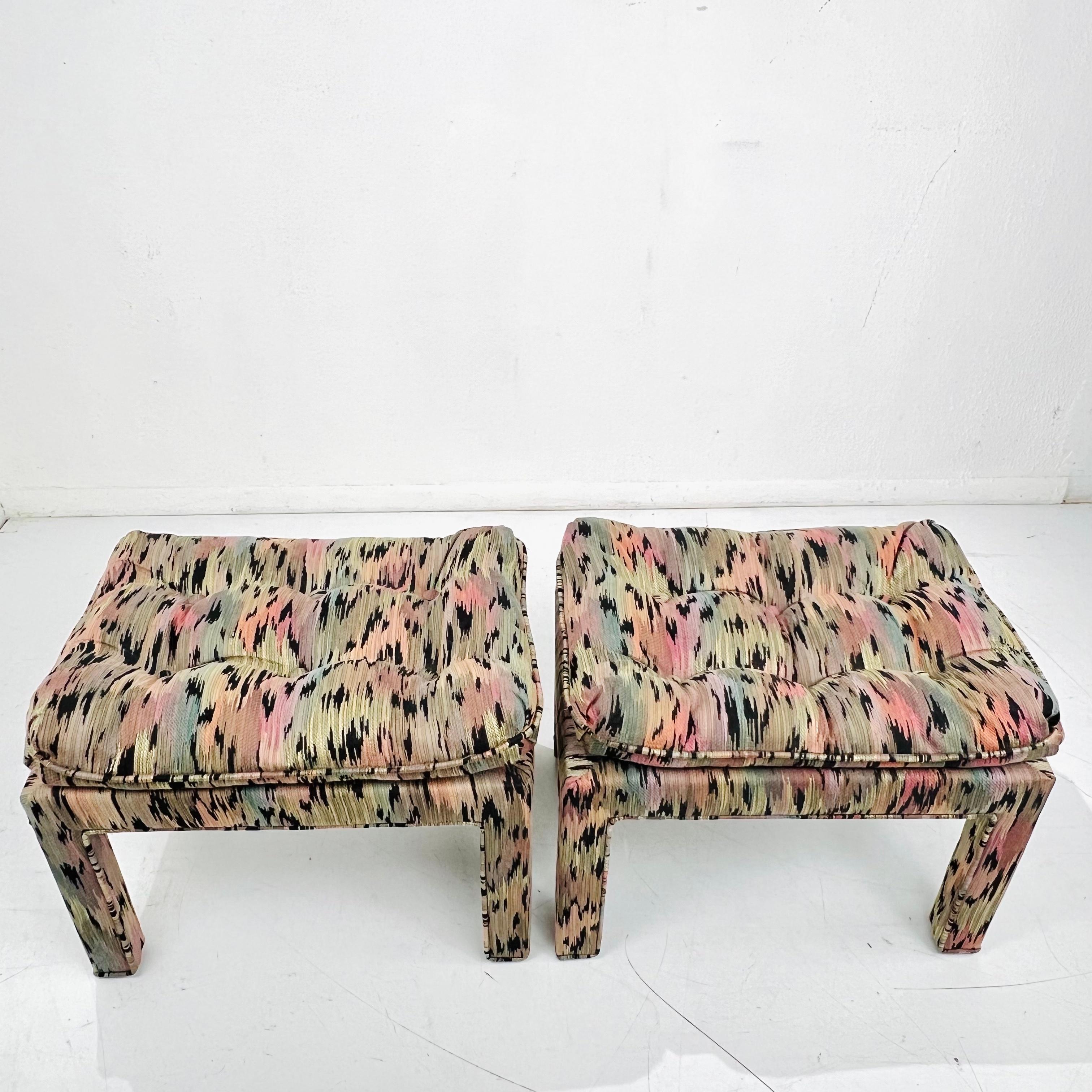 Pair of Pillow Top Upholstered Parsons Ottomans in the Style of Milo Baughman For Sale 4