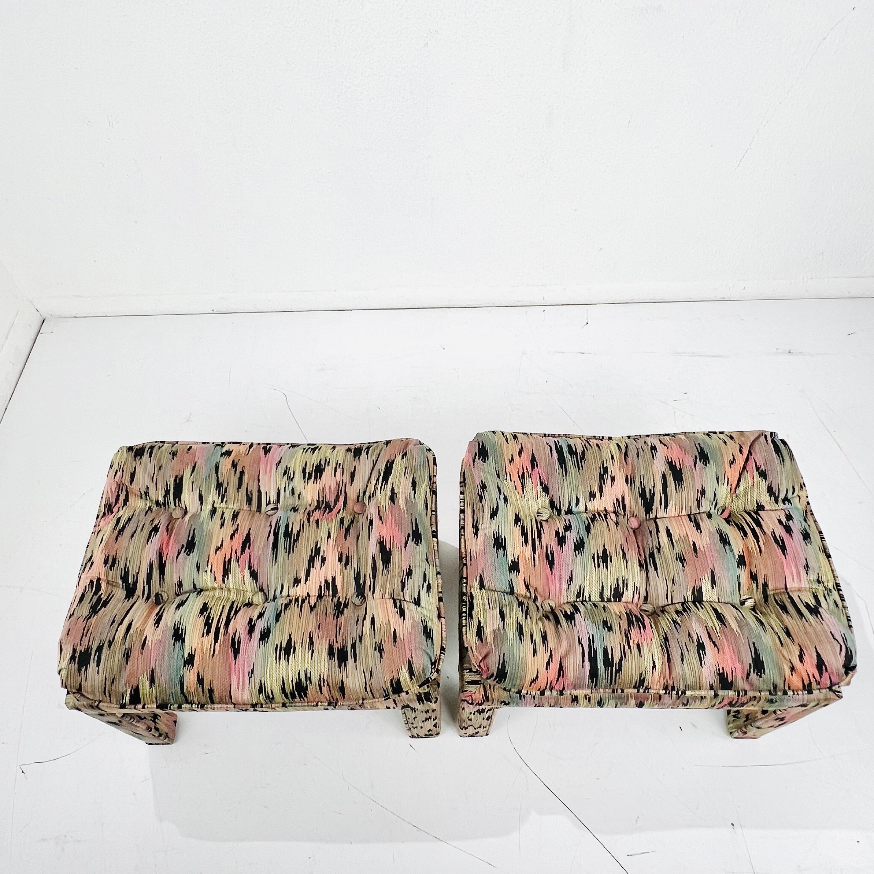 Pair of Pillow Top Upholstered Parsons Ottomans in the Style of Milo Baughman For Sale 5