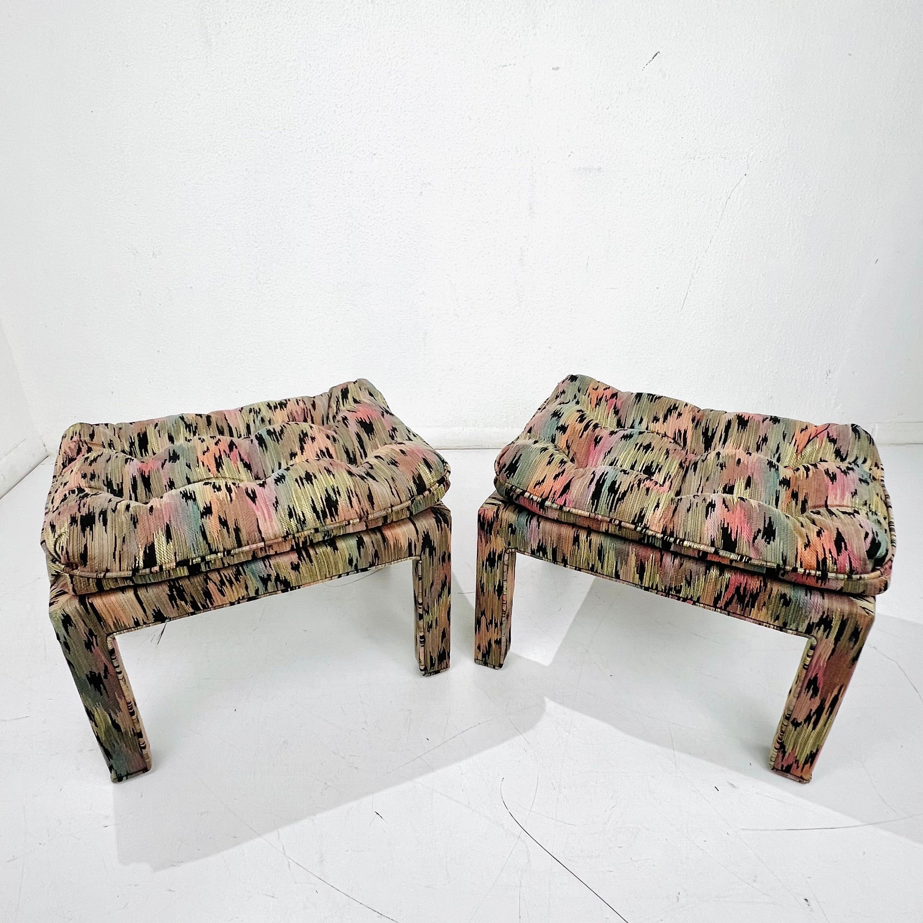 Pair of Pillow Top Upholstered Parsons Ottomans in the Style of Milo Baughman For Sale 6