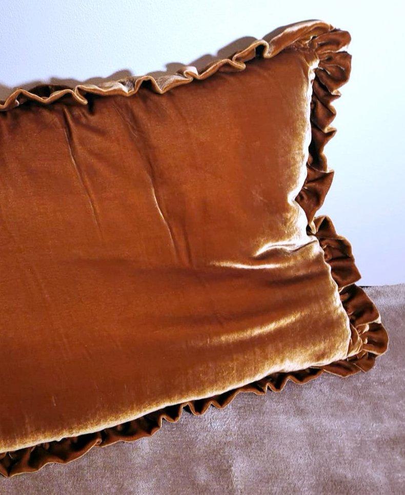 20ième siècle Paire de coussins italiens en soie et velours brodés à l'arrière en vente