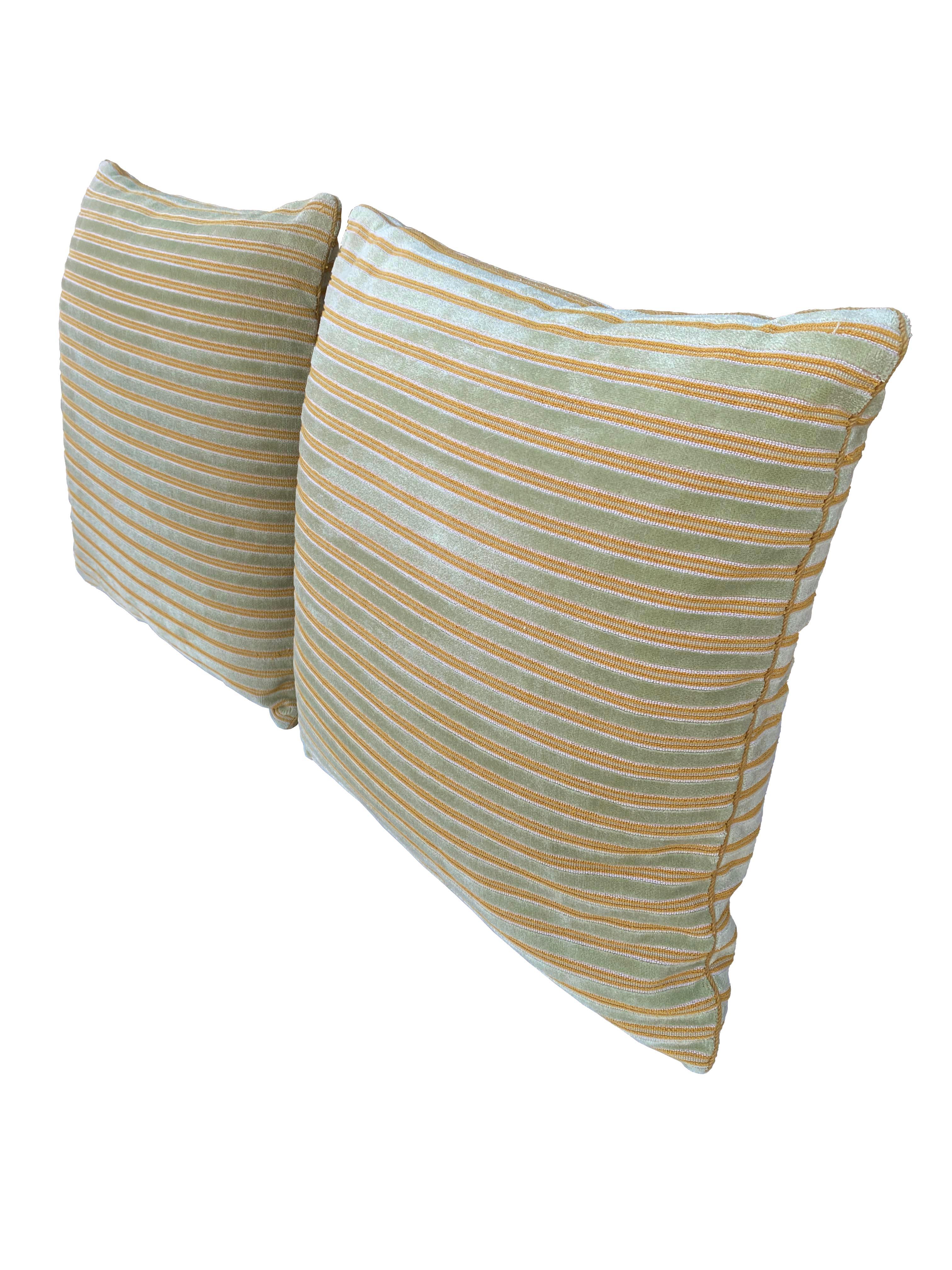 This elegant pair of pillows exudes sophistication and timeless style, making them a perfect addition to any home décor. Crafted with the luxurious Rose Tarlow velvet stripe fabric, these pillows offer a soft and plush texture that enhances comfort