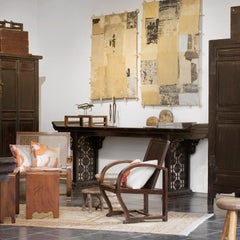 Coppia di cuscini giapponesi Obi in argento e arancio