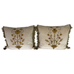 Pair of Pillows with 19th Century Hand-Applied Appliqués Pair of Pillows with 19th Century Hand-Applied Appliqués