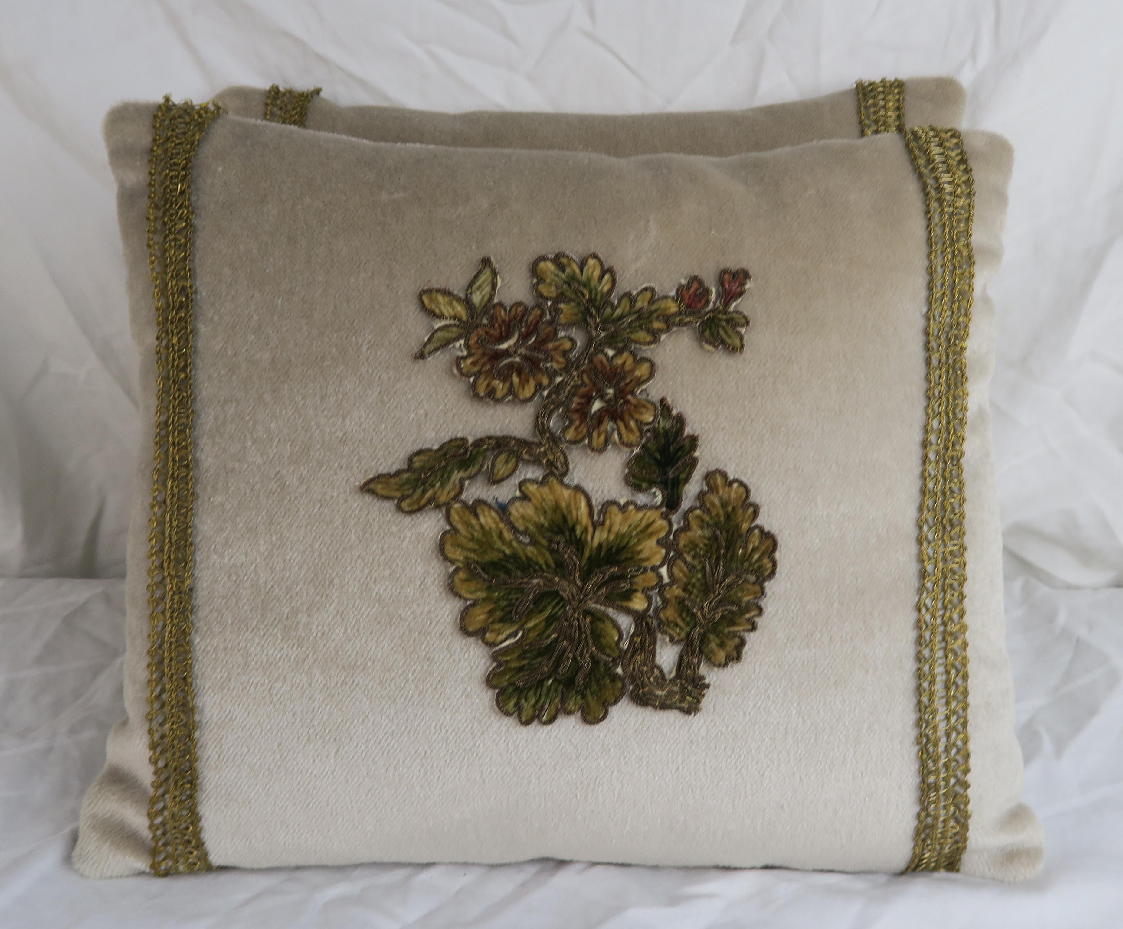 Mohair Pair of Pillows with French Floral Applique