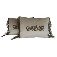 Pair of Pillows with Metallic Appliques and Trim