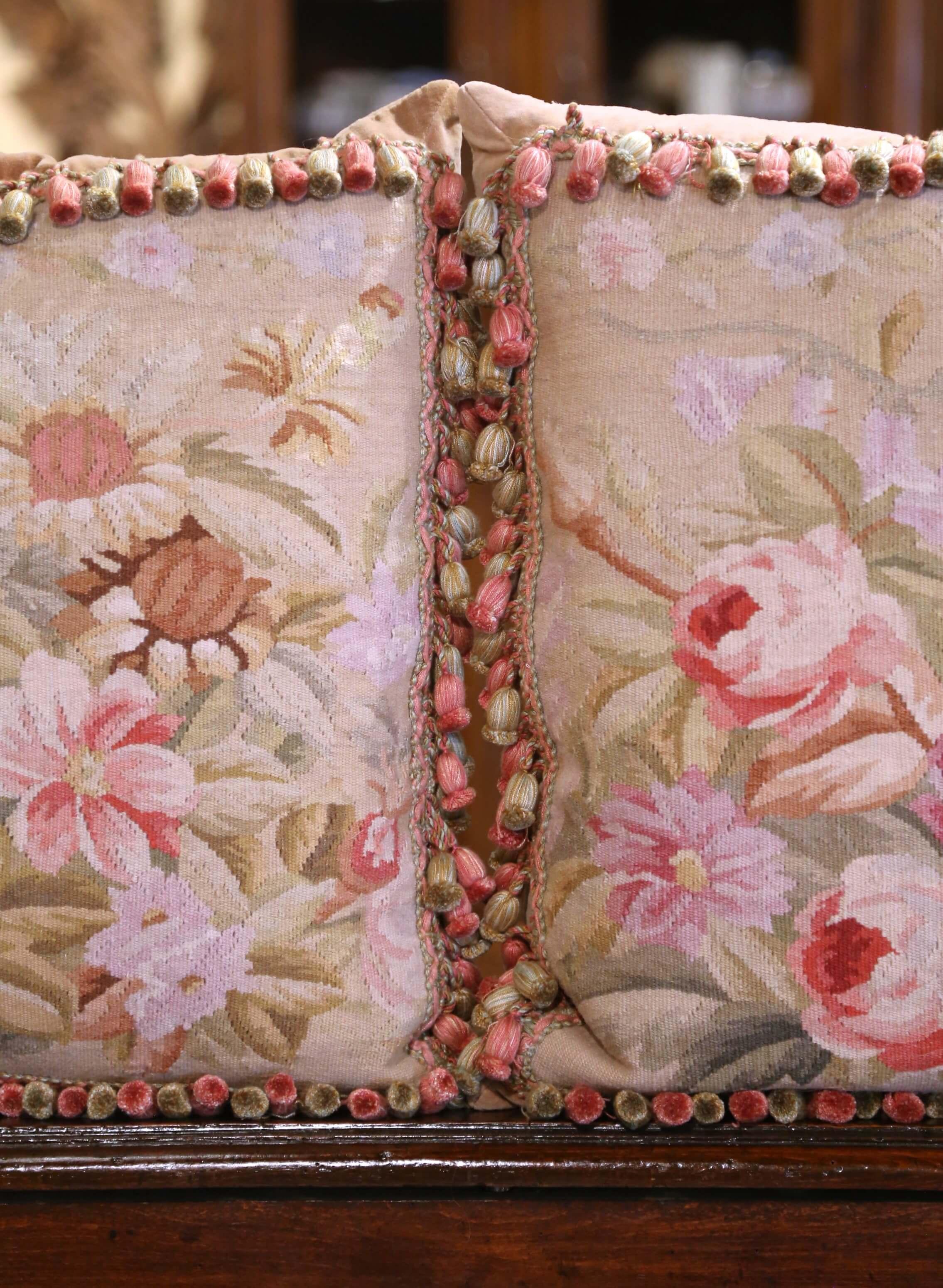 Hand-Crafted Pair of Pillows with Trim and Tassels Made with 19th Century Aubusson Tapestry For Sale