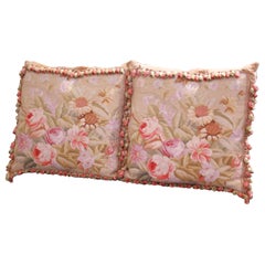Pair of Pillows with Trim and Tassels Made with 19th Century Aubusson Tapestry