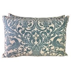 Pair of Pillows with Vintage Blue 
White Fortuny Textile with Birds