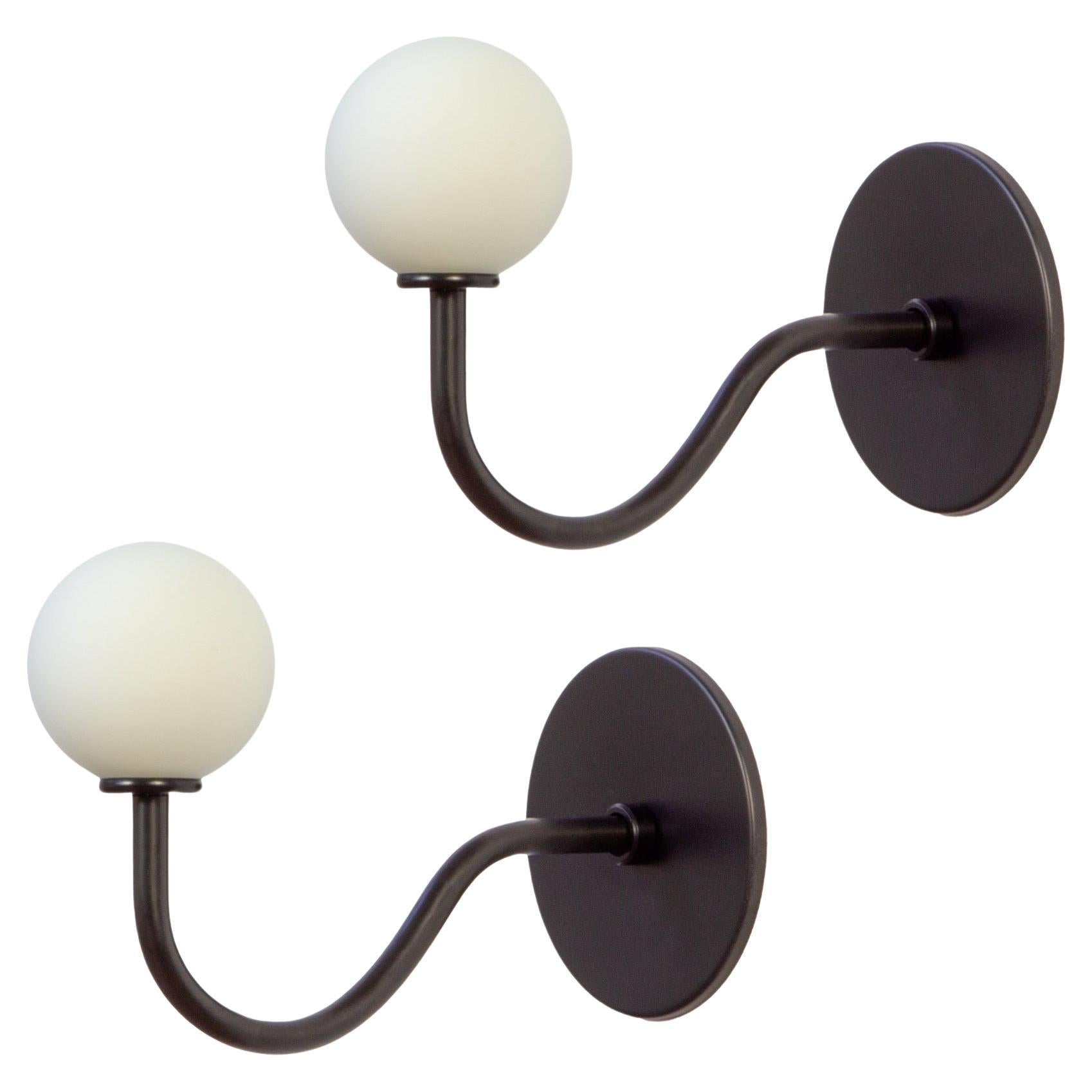 Pair of Pin Up Wall Sconces by Research.Lighting, Black, 3in Glass, MTO For Sale