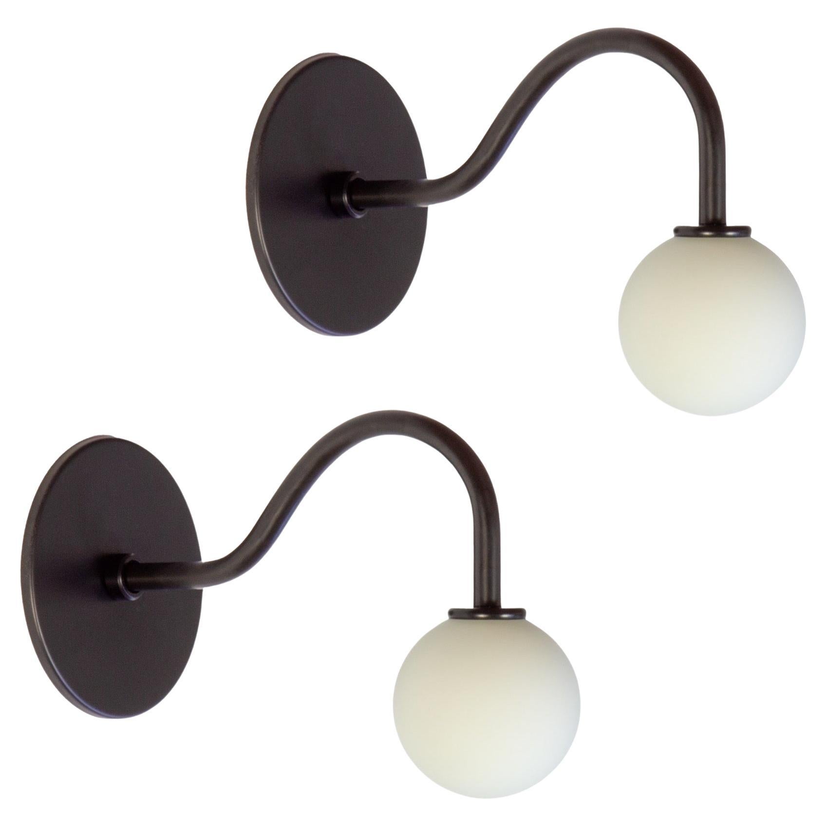 Pair of Pin Up Wall Sconces, Research.Lighting, Black, 3in Glass, MTO