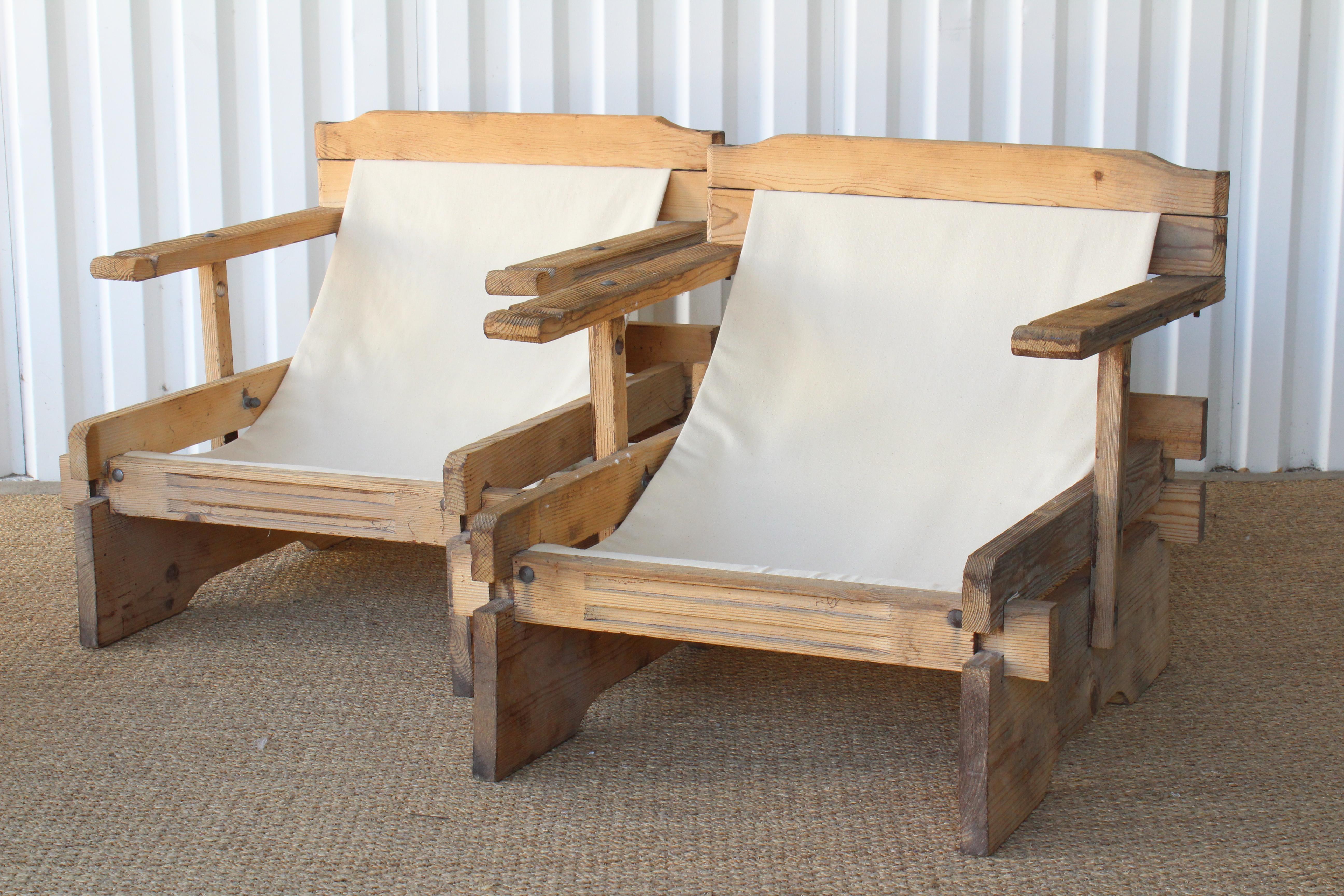 Pair of Pine and Mongolian Lamb Lounge Chairs, California, 1970s In Good Condition In Los Angeles, CA