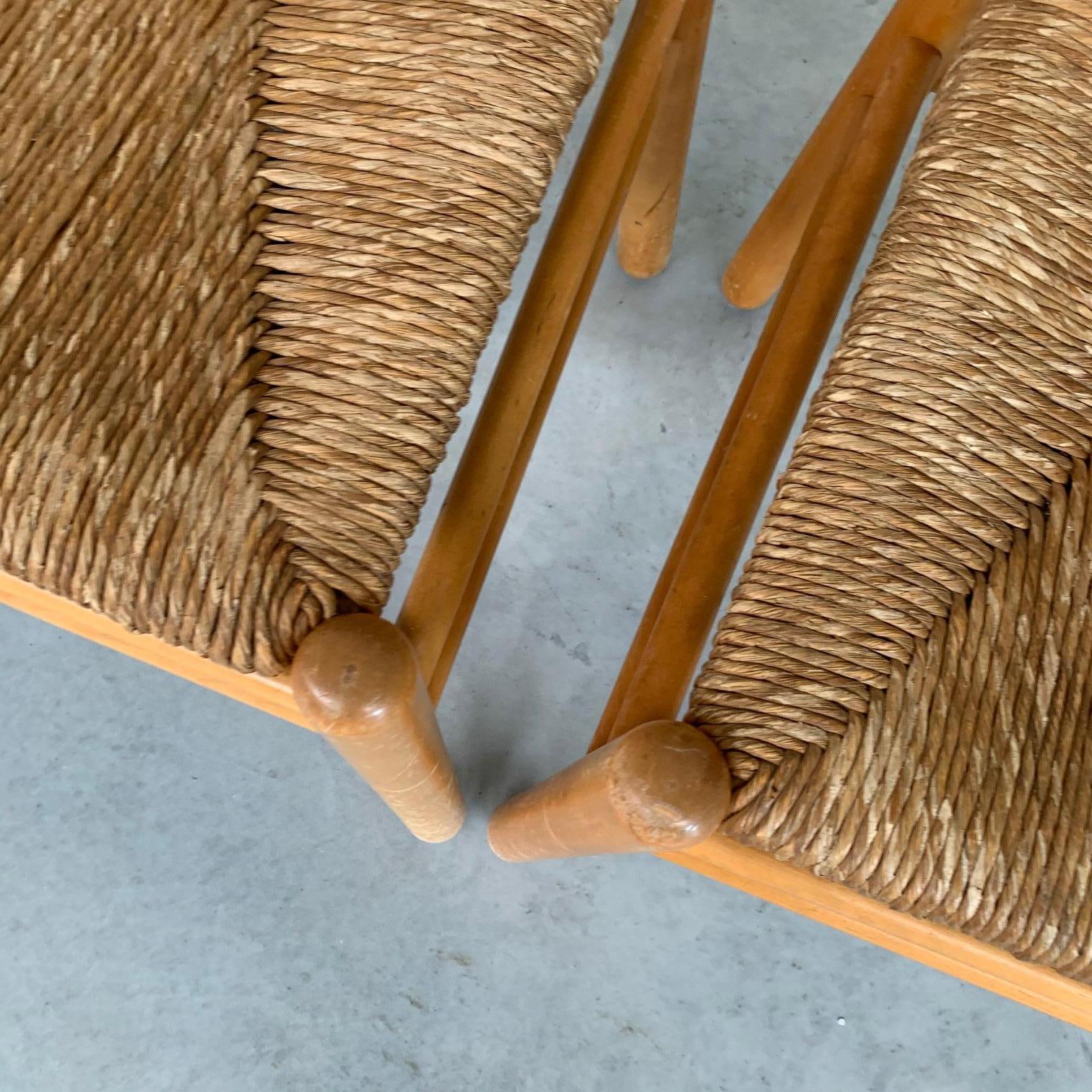 Pair of Pine and Rush Mid-Century Dutch Chairs For Sale 1