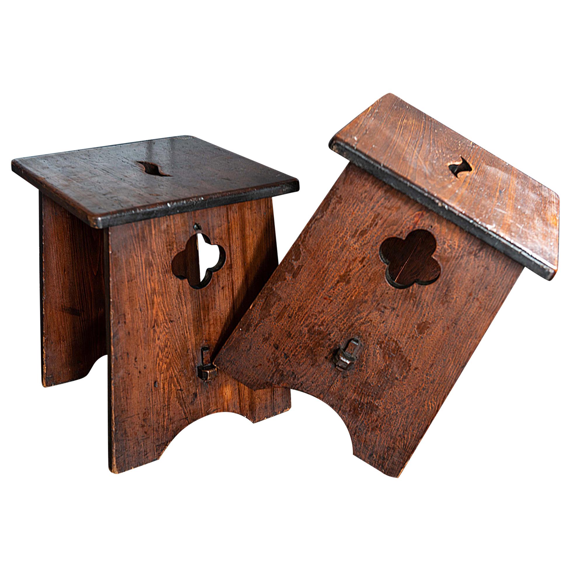 Pair of Pine Arts & Crafts Stools/End Tables, English, circa 1885