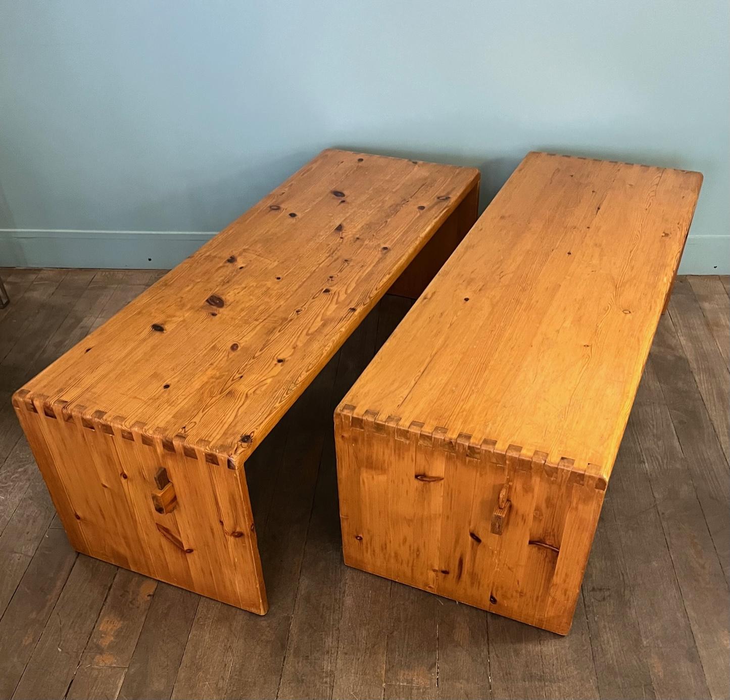 Minimalist Pair of pine benches, 