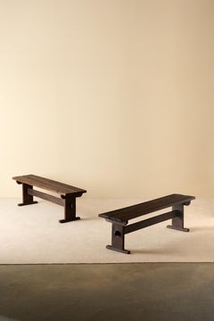 Pair of pine benches, Sweden, 1960s