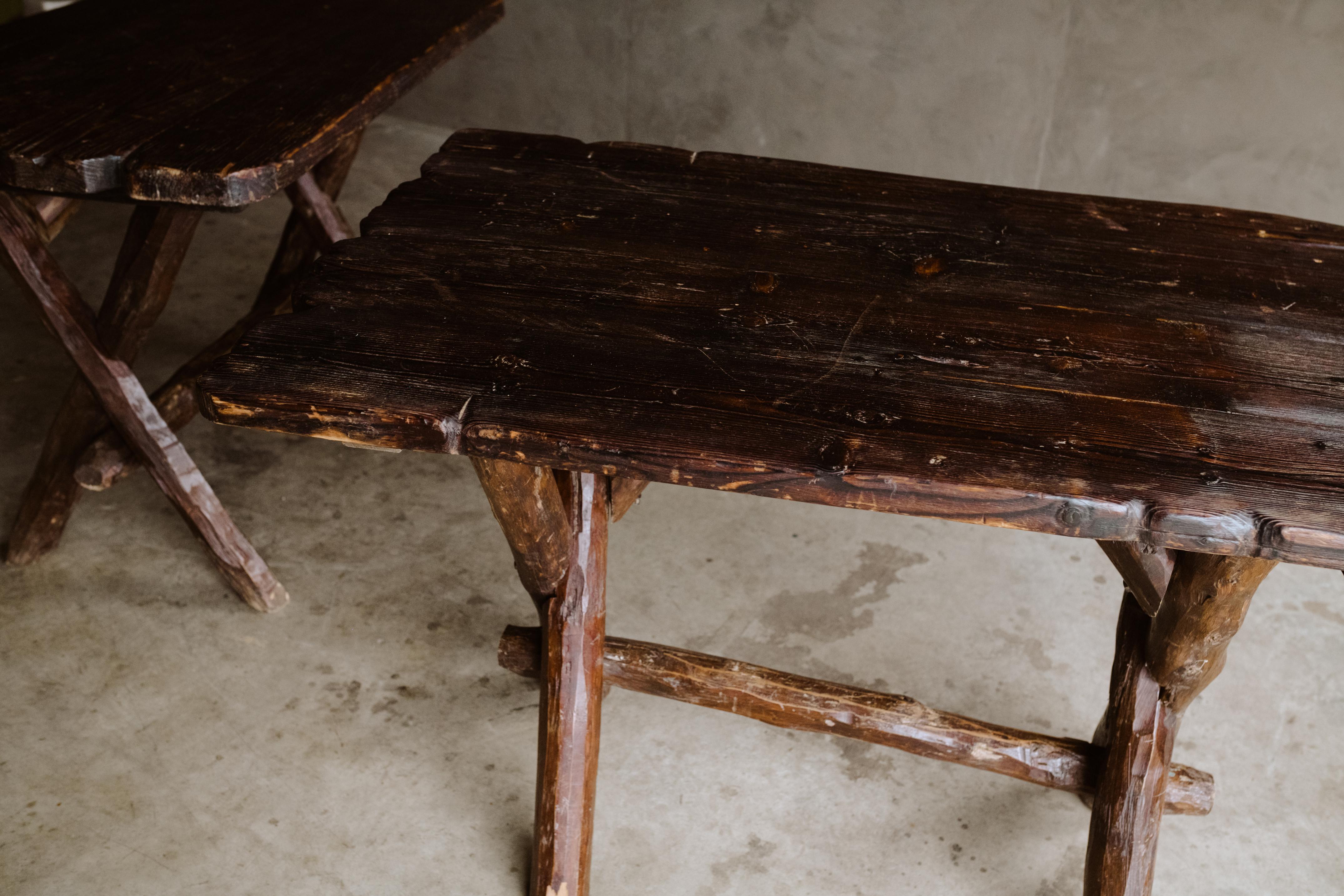 Mid-20th Century Pair of Pine Bistro Tables from France, circa 1960