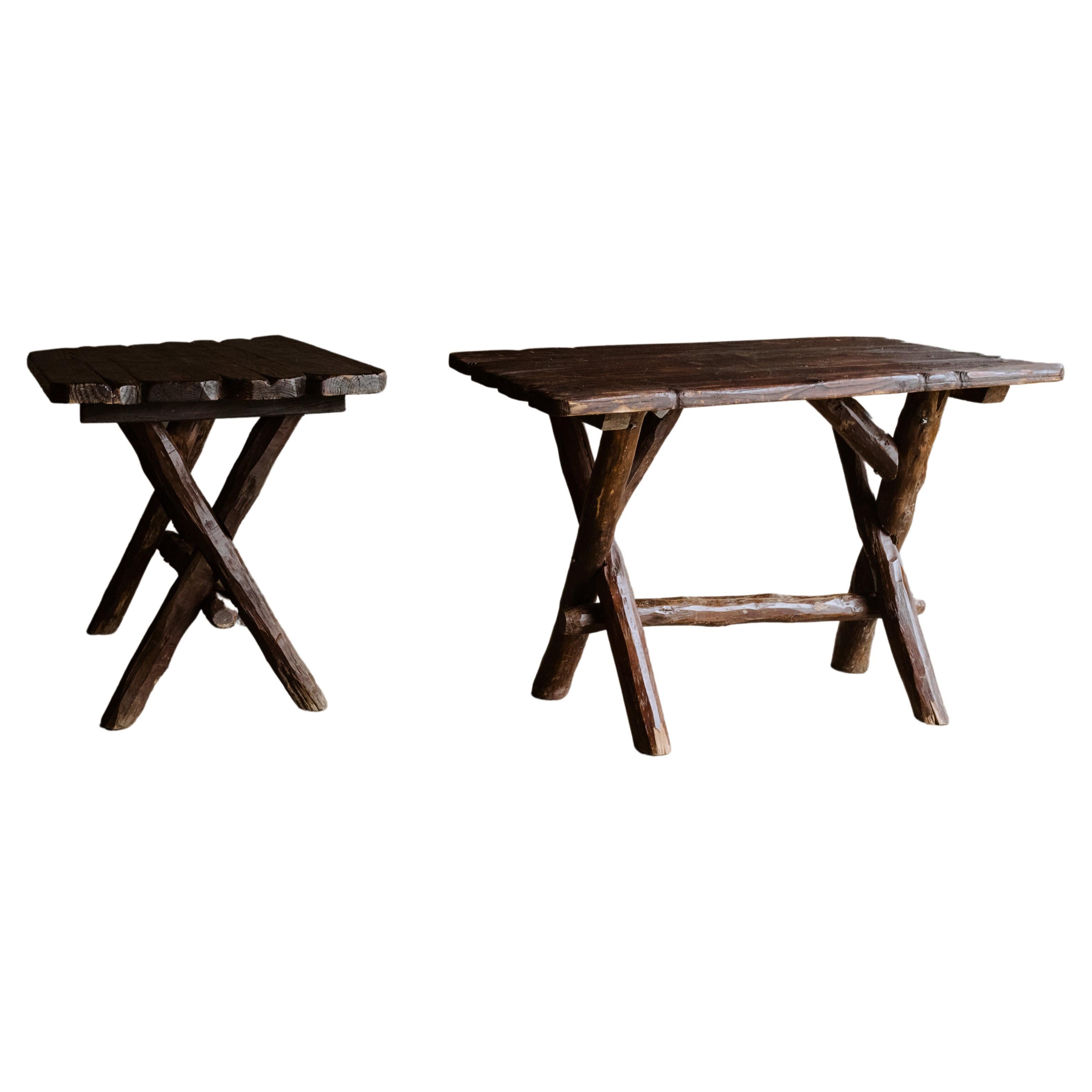 Pair of Pine Bistro Tables from France, circa 1960