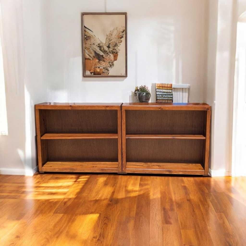 American Pair of Pine Bookcases, Adjustable Shelves, Rustic Solid Wood, c. 1970s USA For Sale