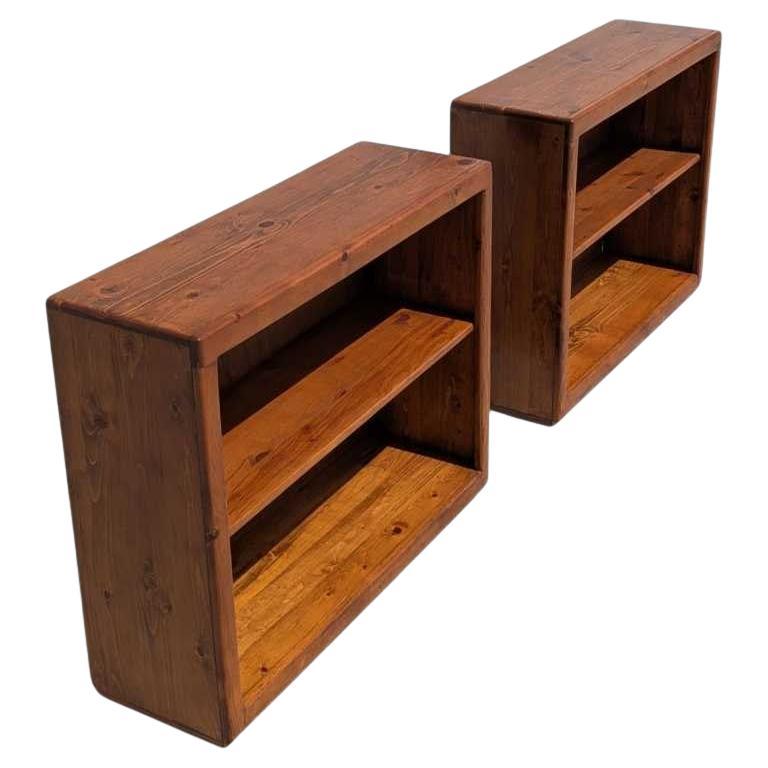 Pair of Pine Bookcases, Adjustable Shelves, Rustic Solid Wood, c. 1970s USA