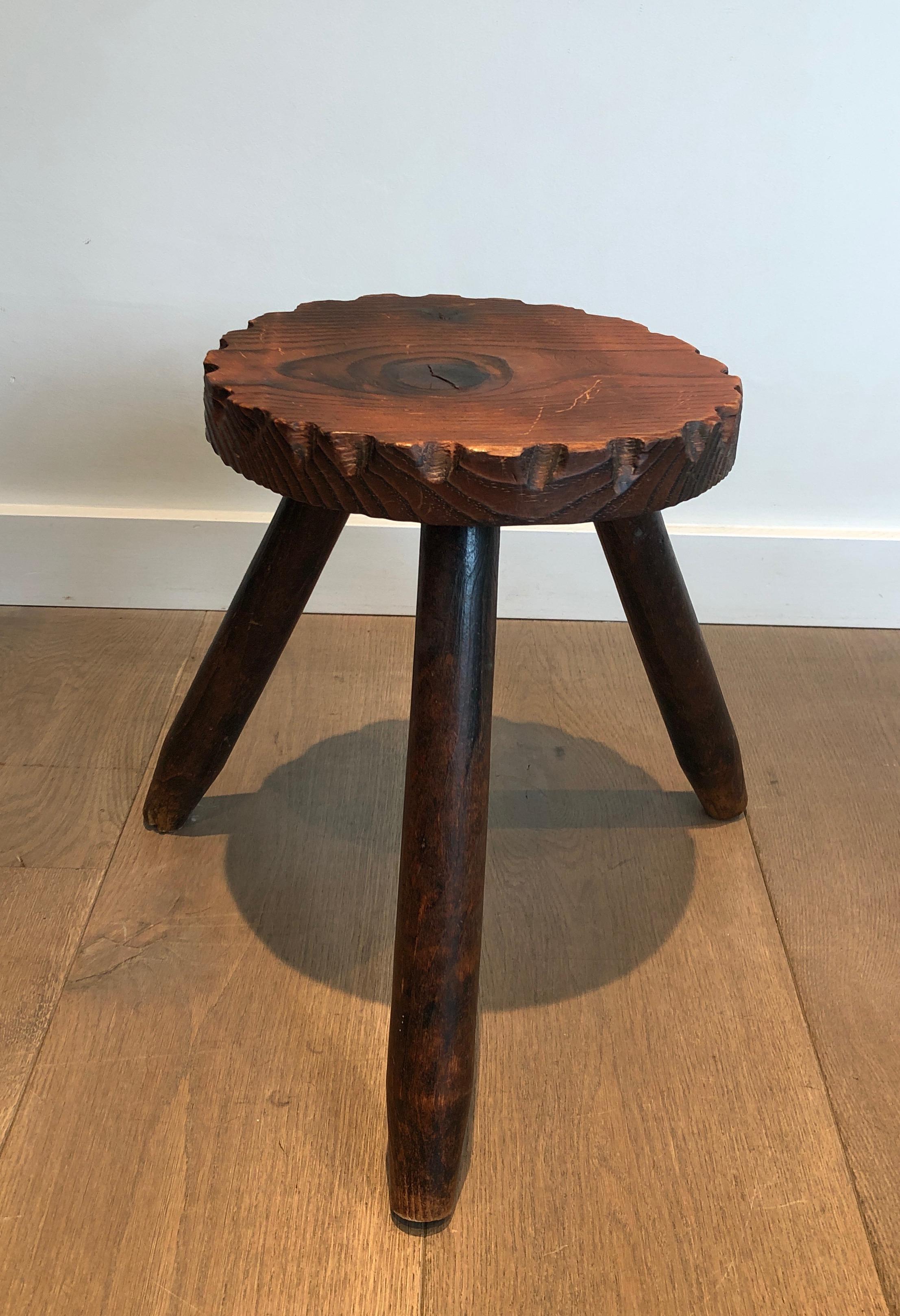 Pair of Pine Brutalist Stools, French Work, circa 1950 For Sale 5