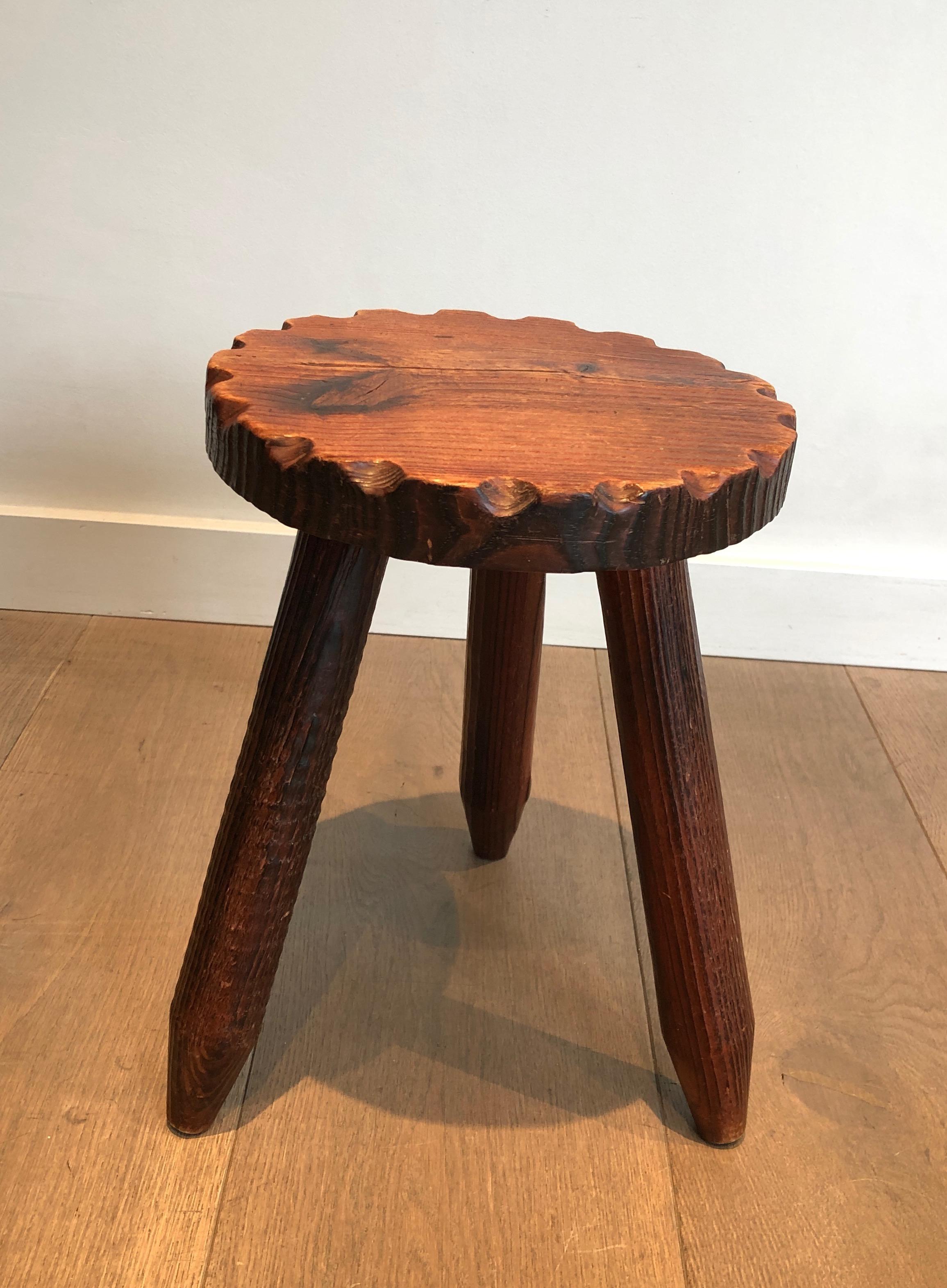 Pair of Pine Brutalist Stools, French Work, circa 1950 For Sale 8