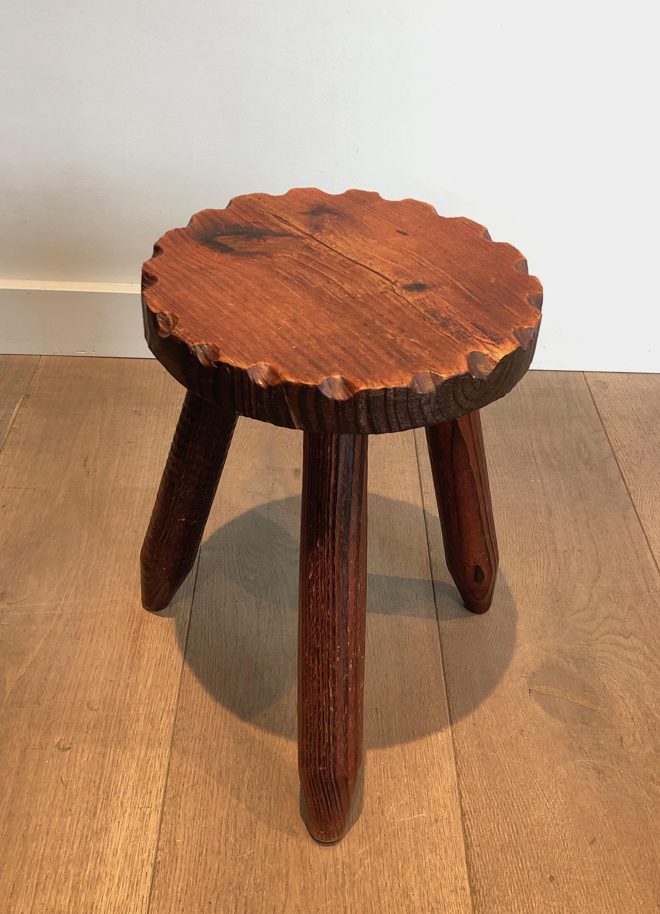 Pair of Pine Brutalist Stools, French Work, circa 1950 For Sale 1