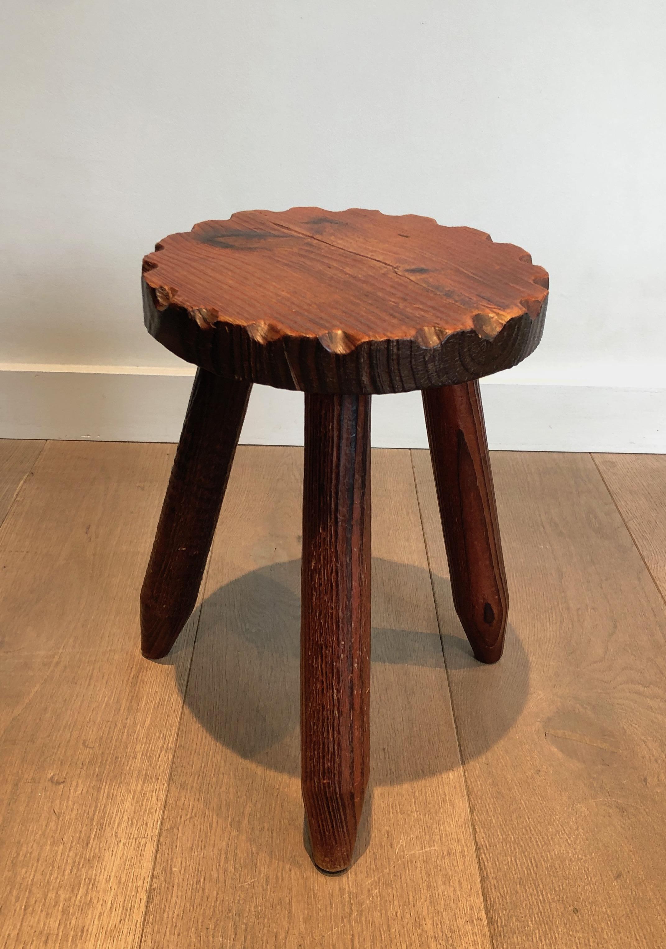 Pair of Pine Brutalist Stools, French Work, circa 1950 For Sale 2