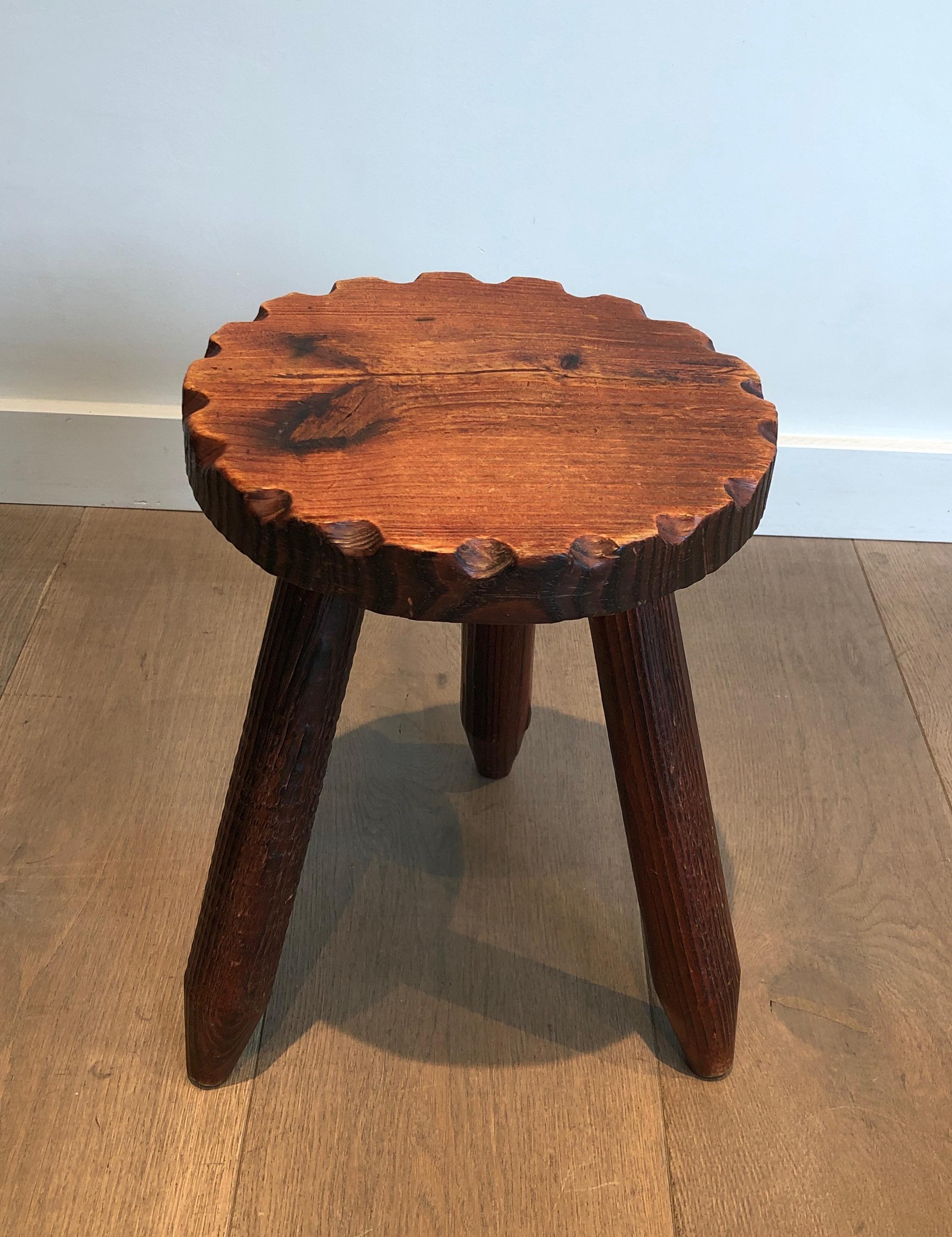 Pair of Pine Brutalist Stools, French Work, circa 1950 For Sale 3