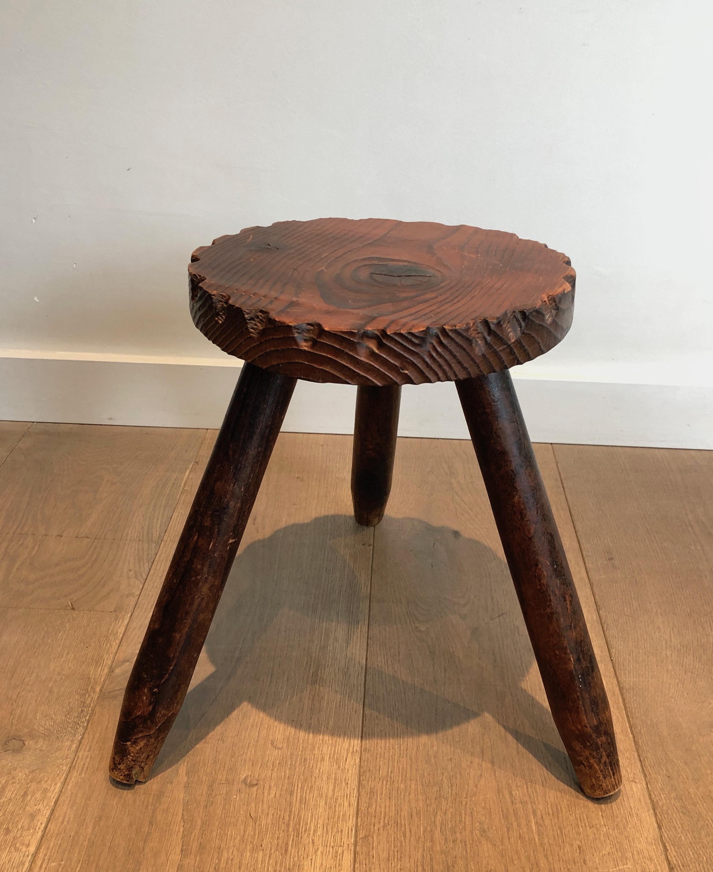 Pair of Pine Brutalist Stools, French Work, circa 1950 For Sale 4