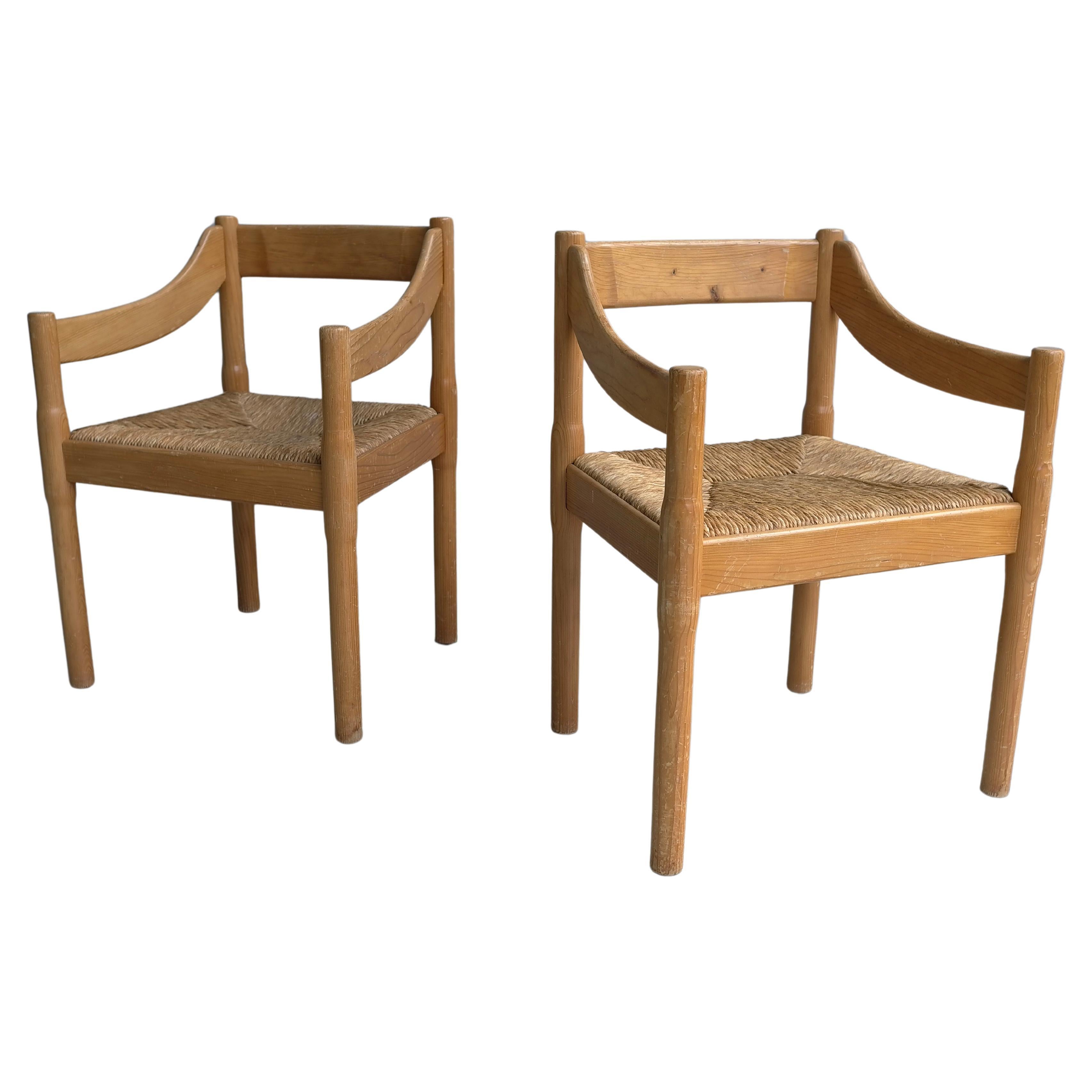 Pair of Pine "Carimate" Chairs by Vico Magistretti voor Cassina, Italy 1960's