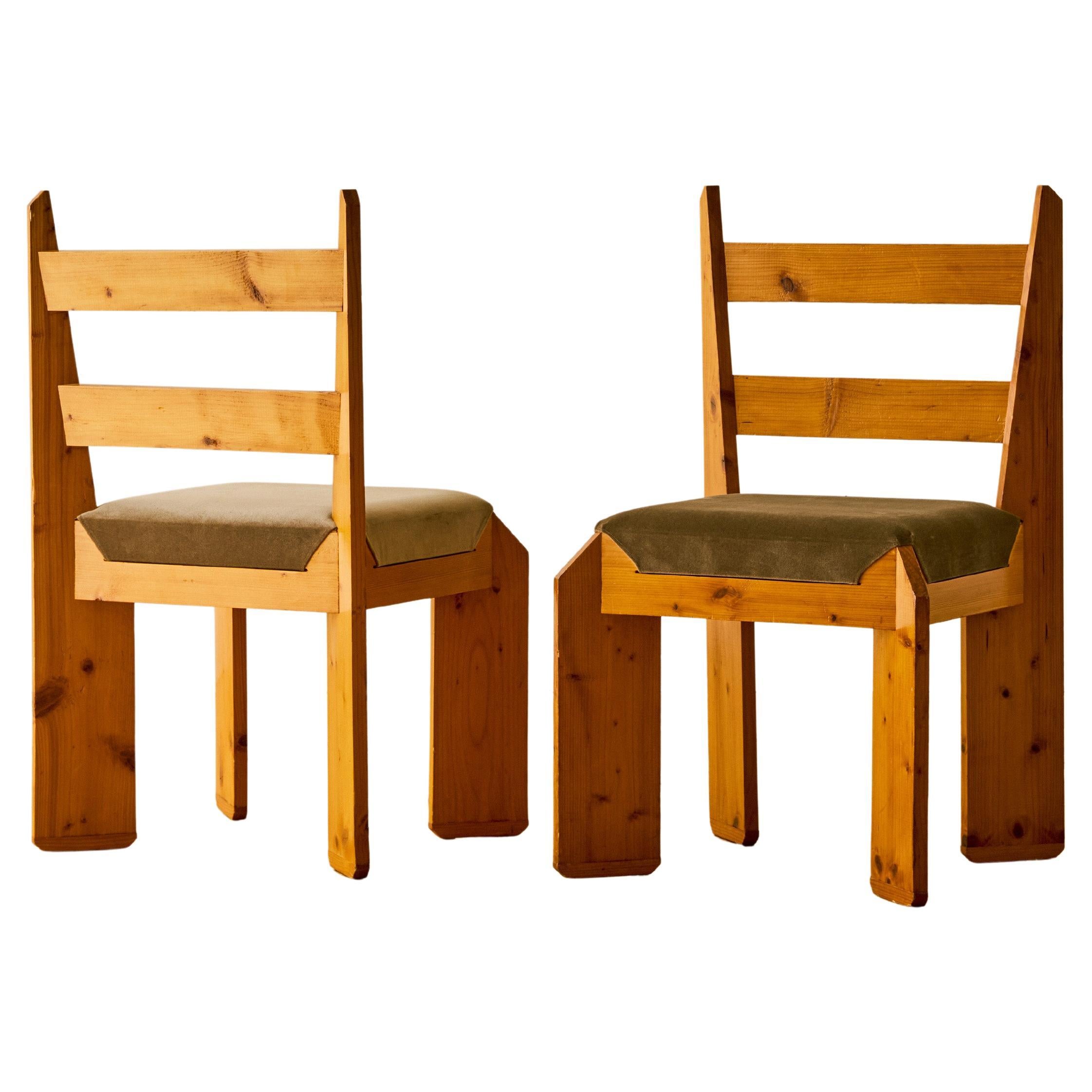 Pair of Pine Chairs by Alain Marcoz c. 1970