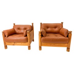 Pair of Pine Lounge Chairs by Uno and Osten Kristiansson