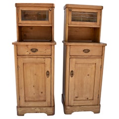 Pair of Pine Nightstands with Glazed Cupboard