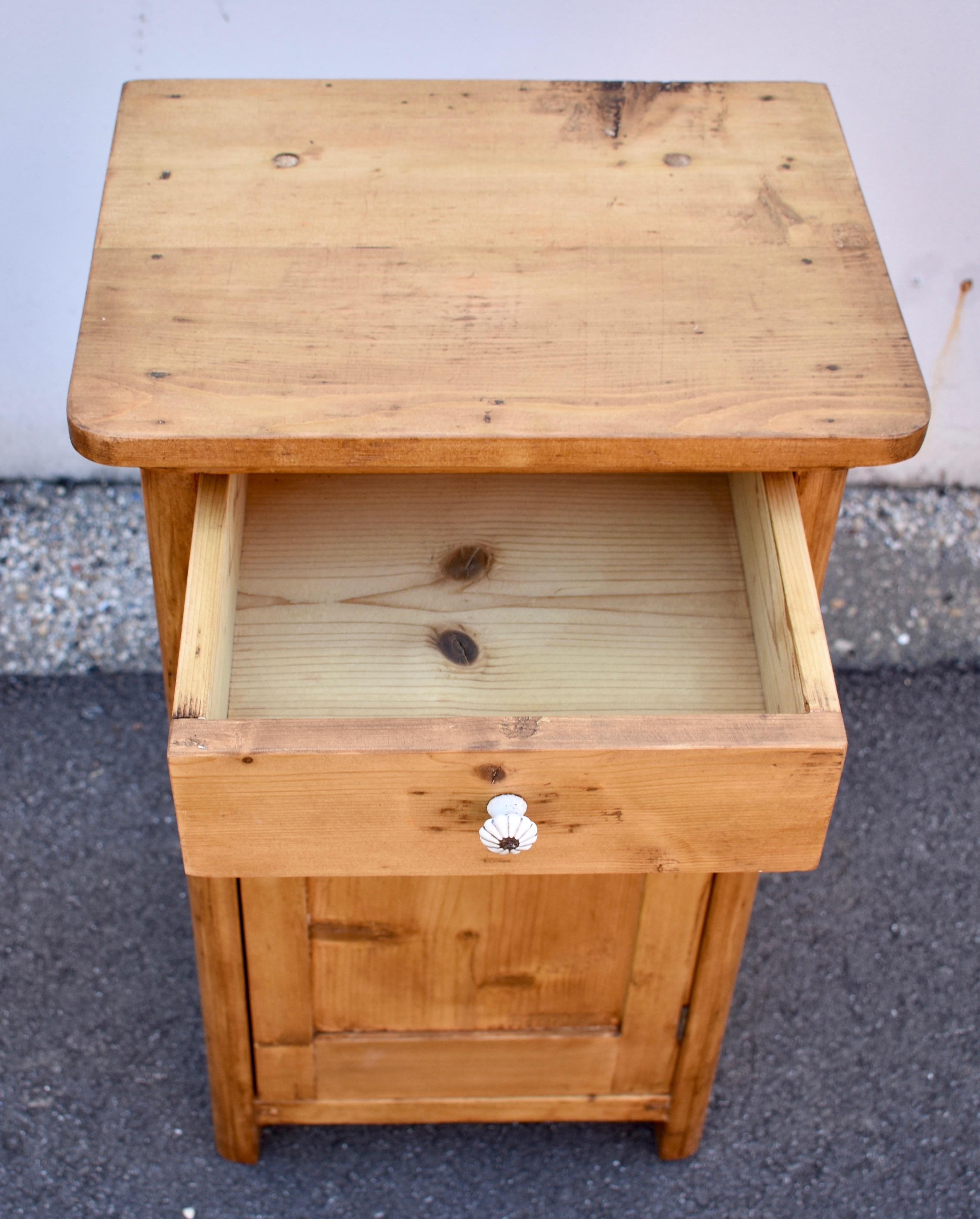 Hungarian Pair of Pine Nightstands with One Door and One Drawer