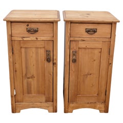 Antique Pair of Pine Nightstands with One Door and One Drawer