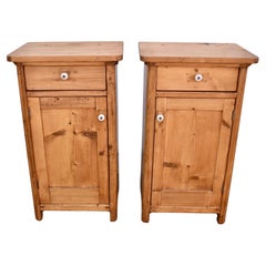 Antique Pair of Pine Nightstands with One Door and One Drawer